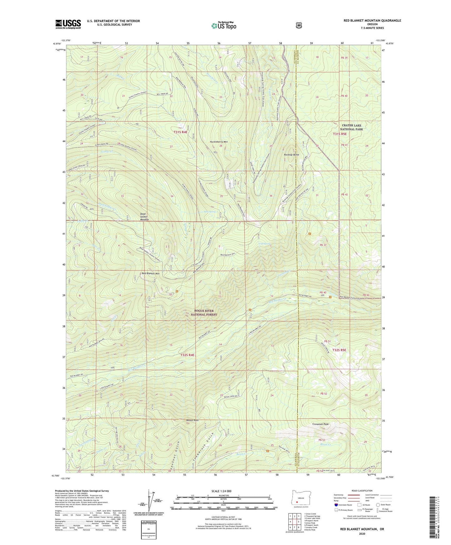 Red Blanket Mountain Oregon US Topo Map Image