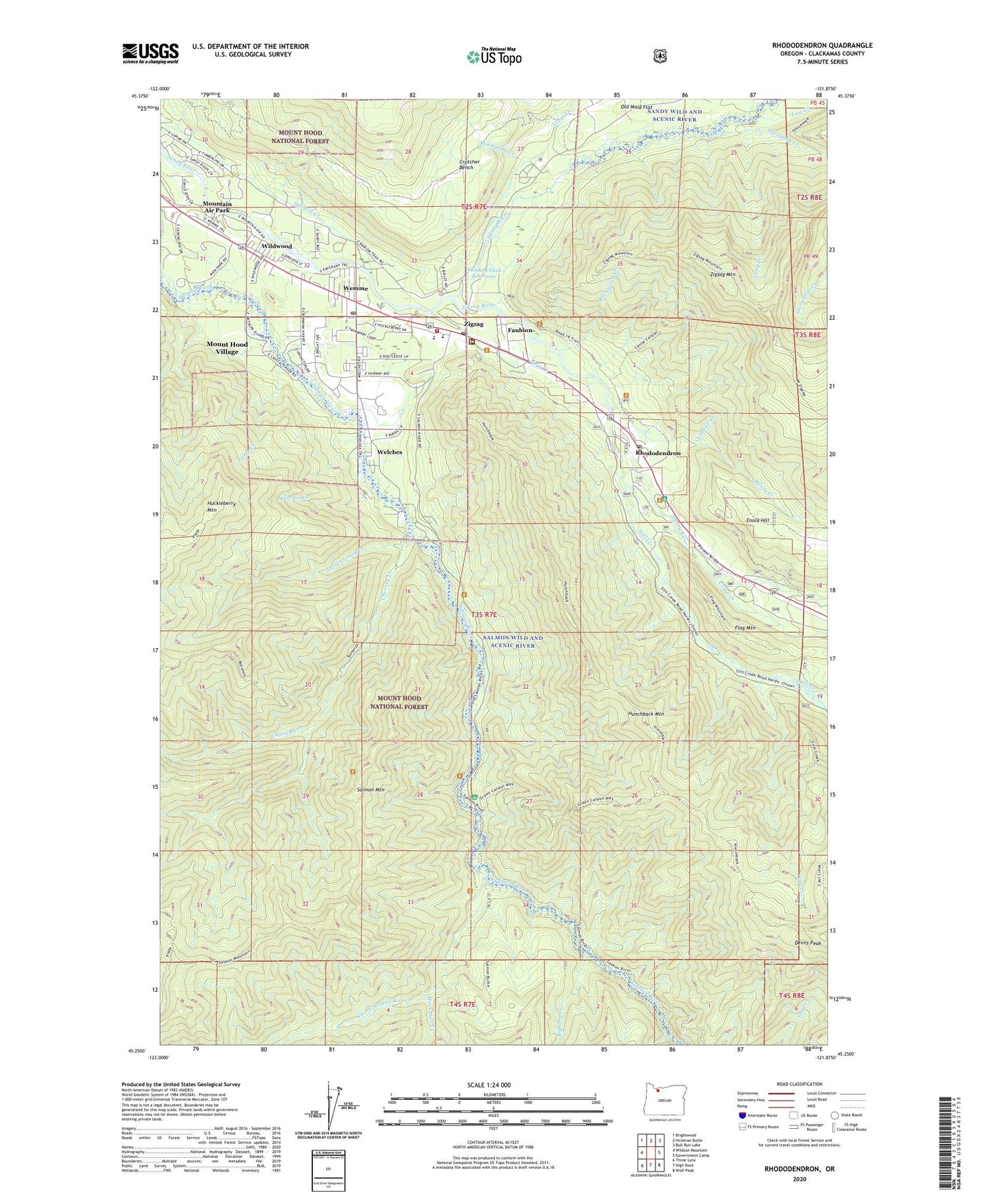 Rhododendron Oregon US Topo Map Image