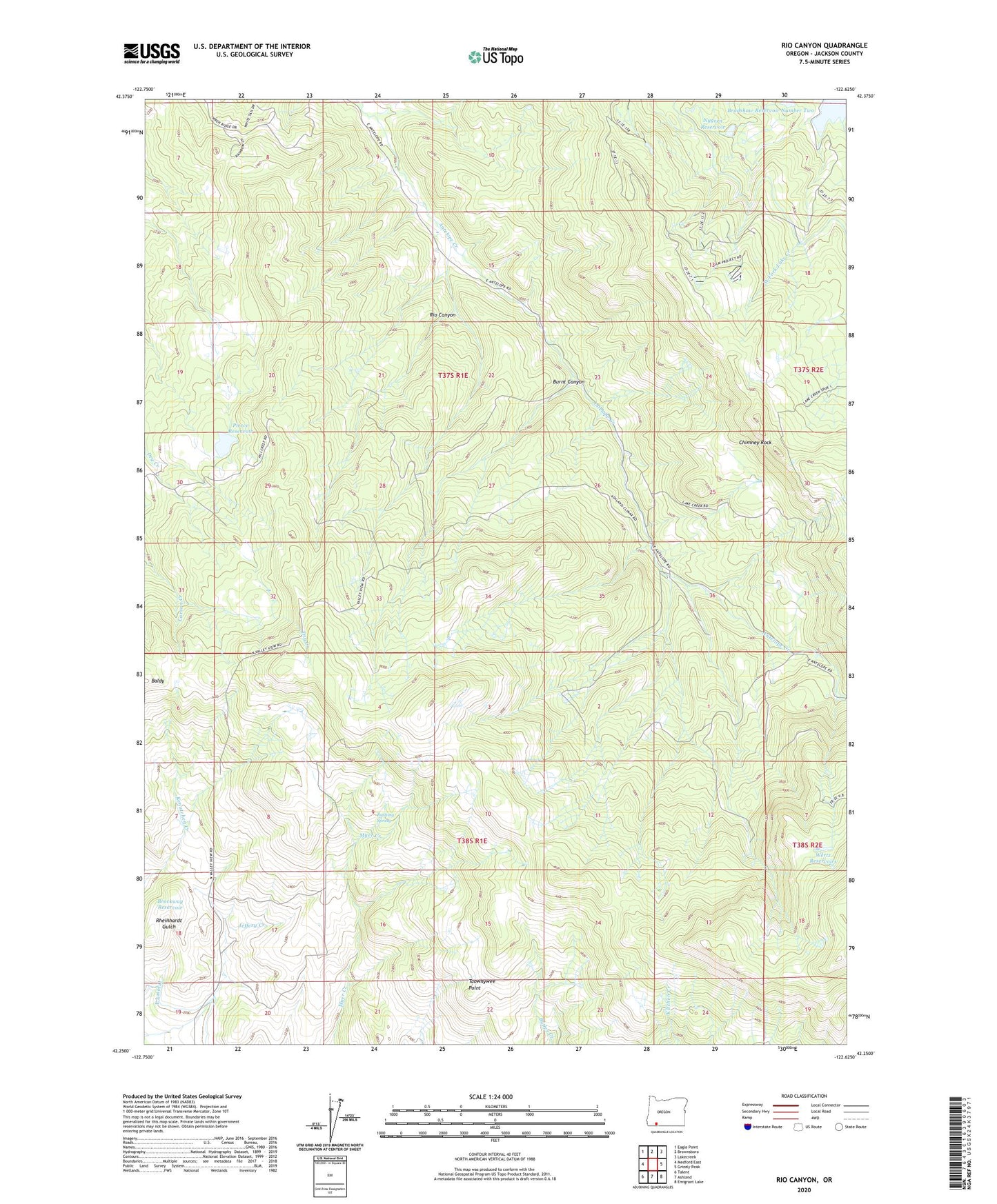Rio Canyon Oregon US Topo Map Image