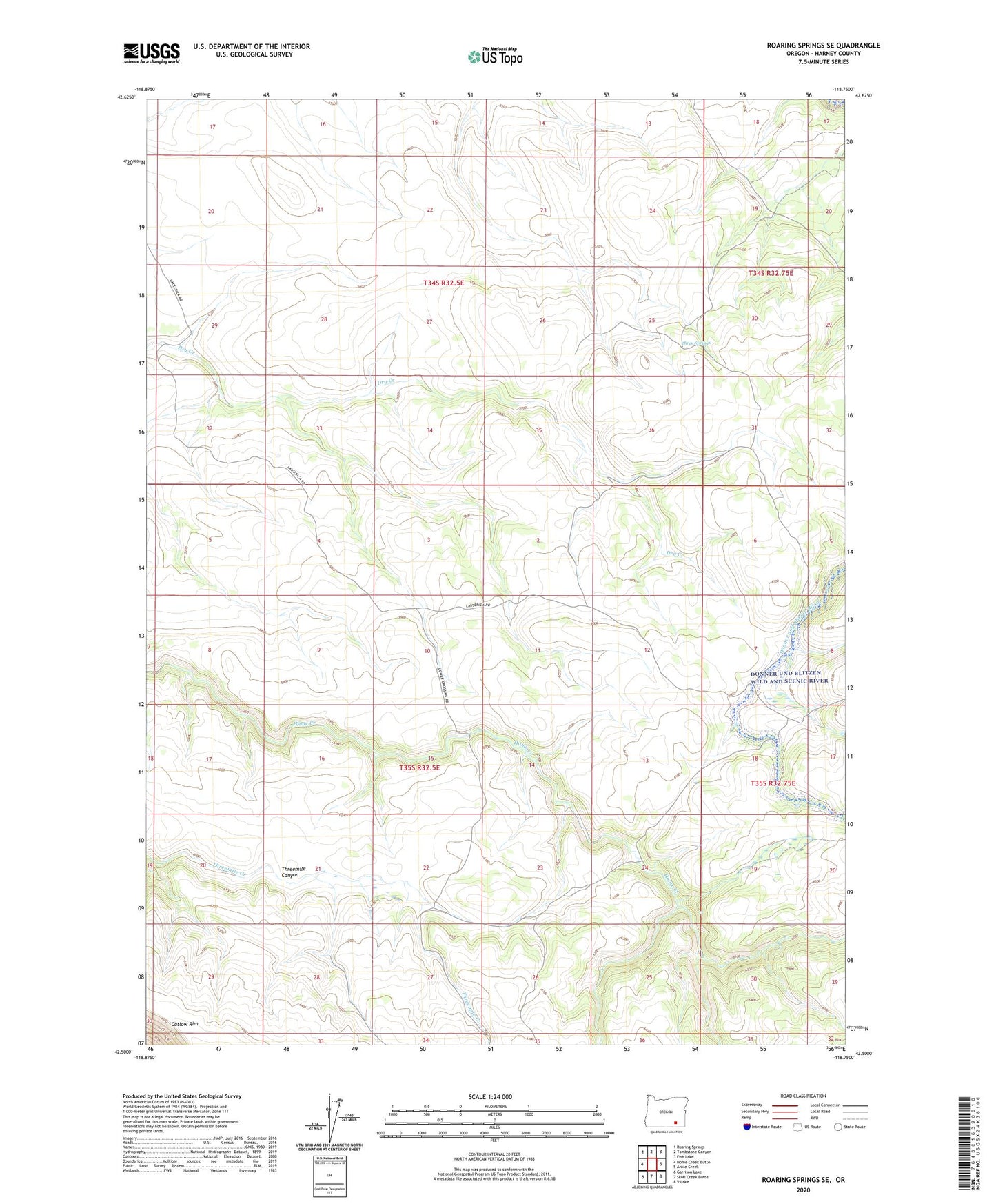 Roaring Springs SE Oregon US Topo Map Image