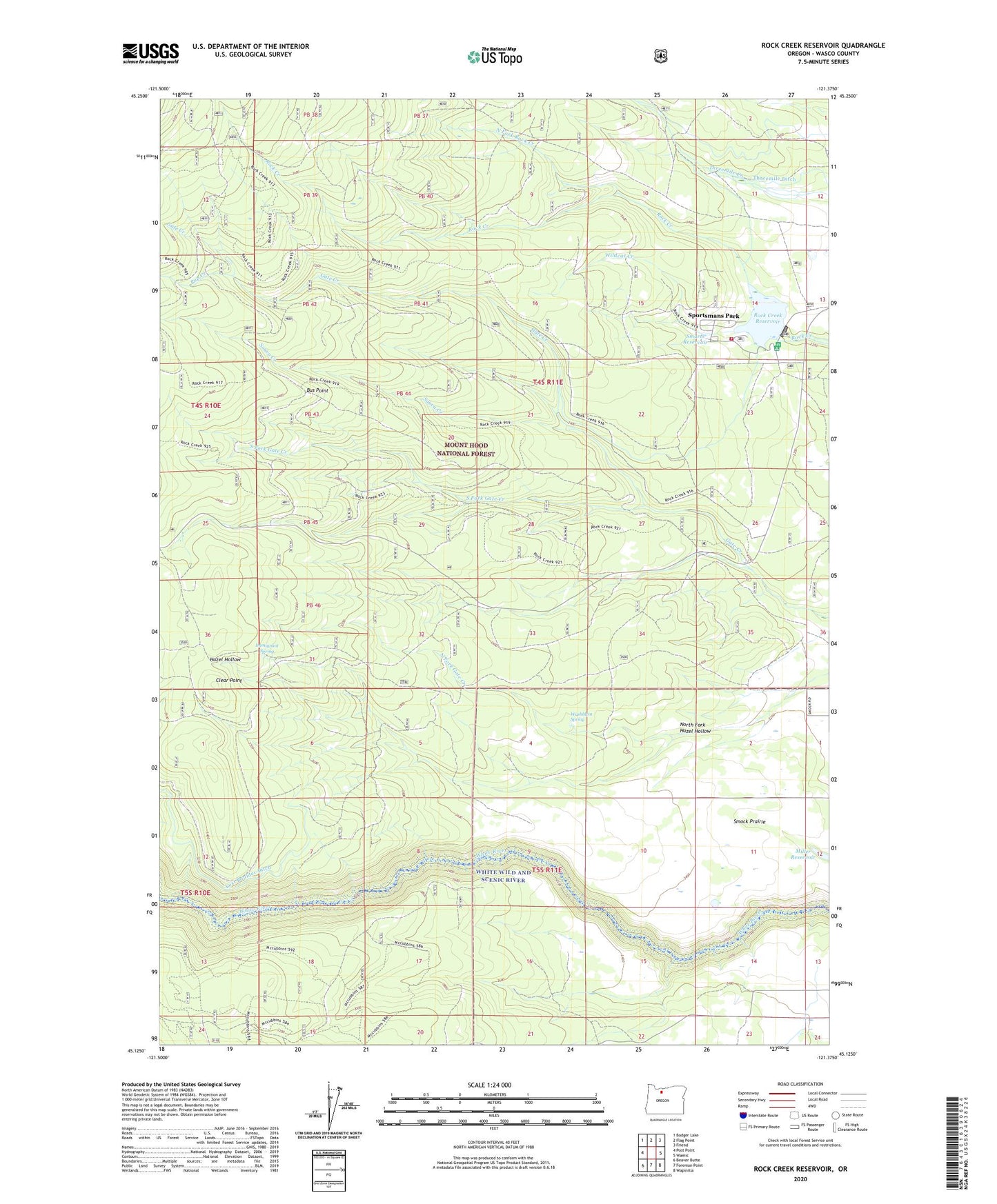 Rock Creek Reservoir Oregon US Topo Map Image
