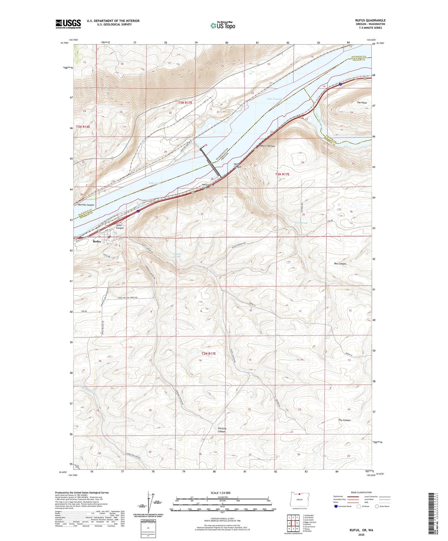 Rufus Oregon US Topo Map Image