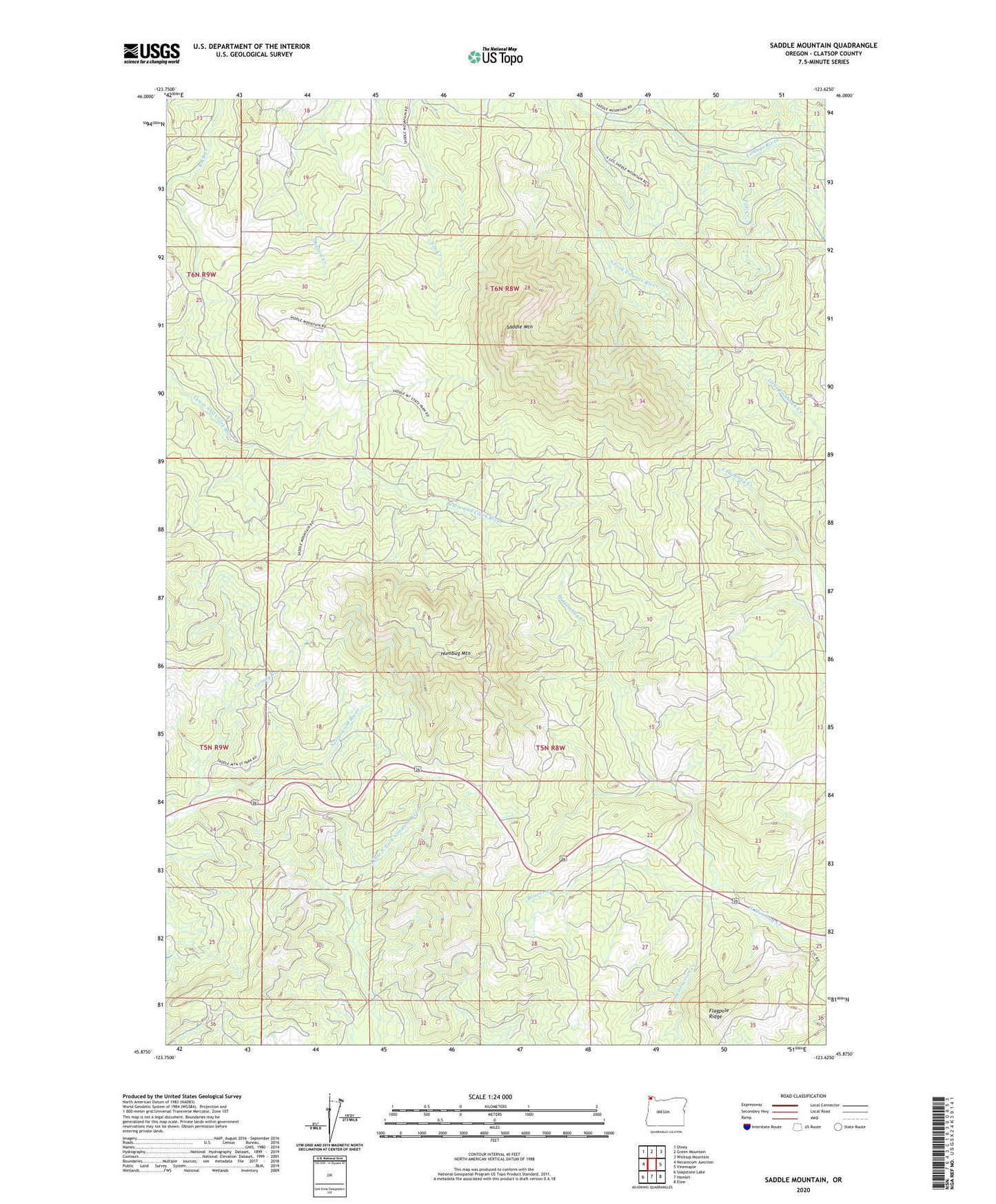 Saddle Mountain Oregon US Topo Map Image