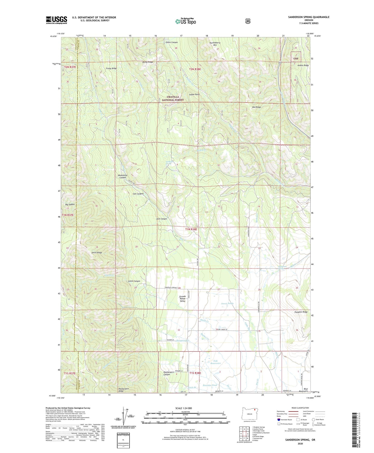 Sanderson Spring Oregon US Topo Map Image