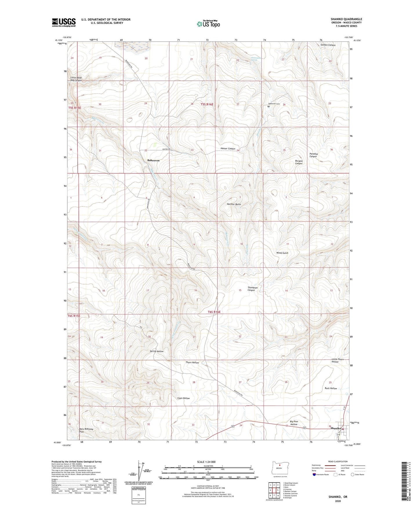 Shaniko Oregon US Topo Map Image