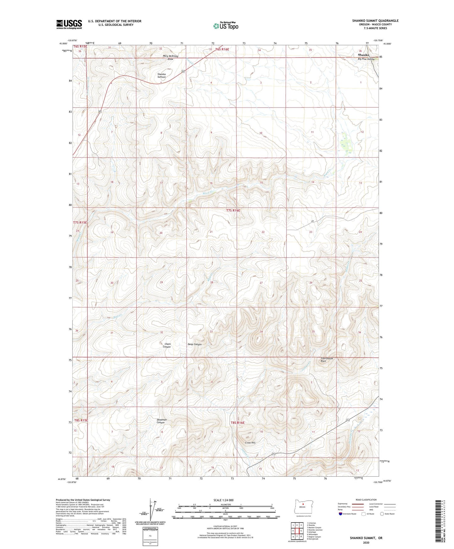 Shaniko Summit Oregon US Topo Map Image
