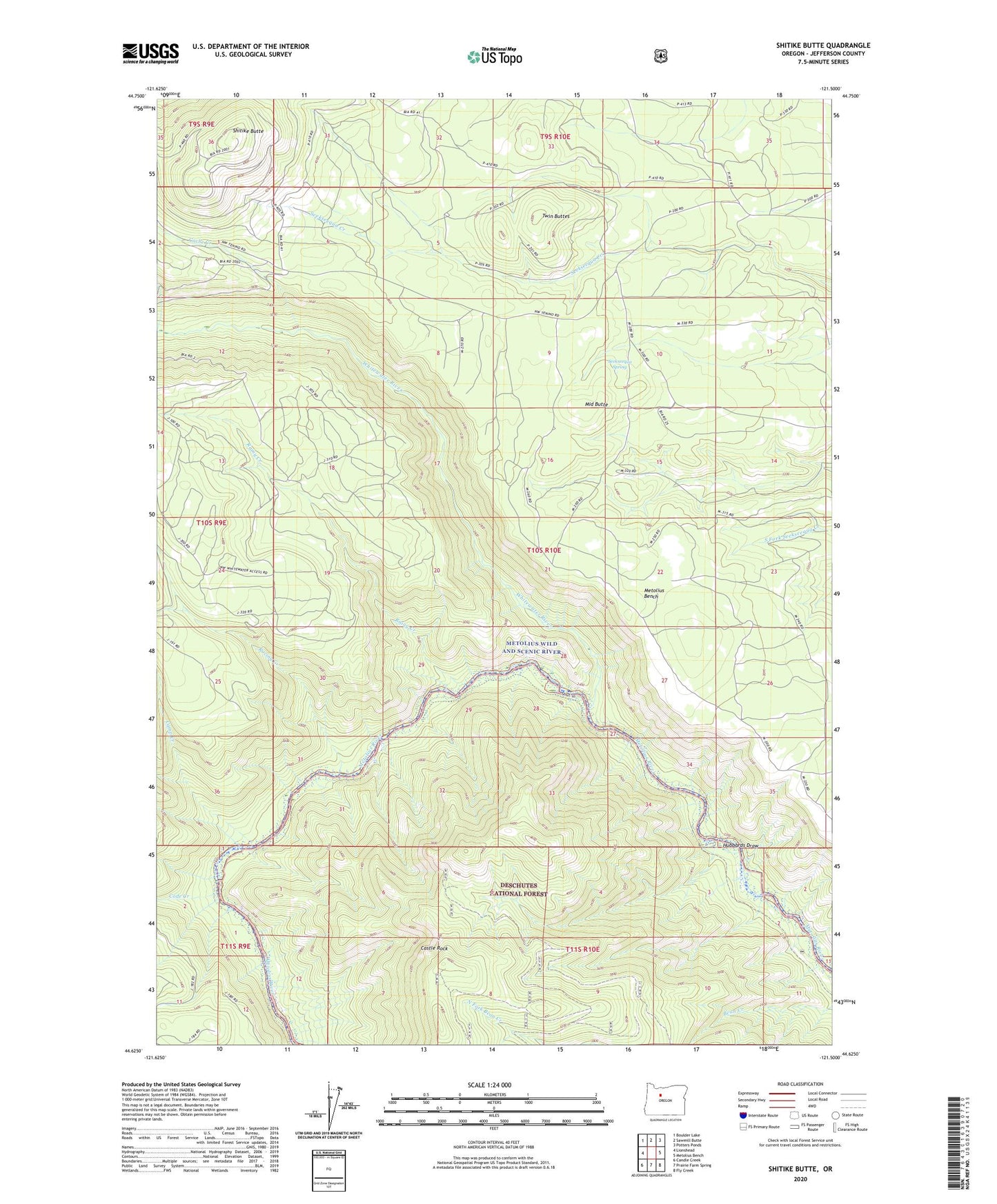 Shitike Butte Oregon US Topo Map Image