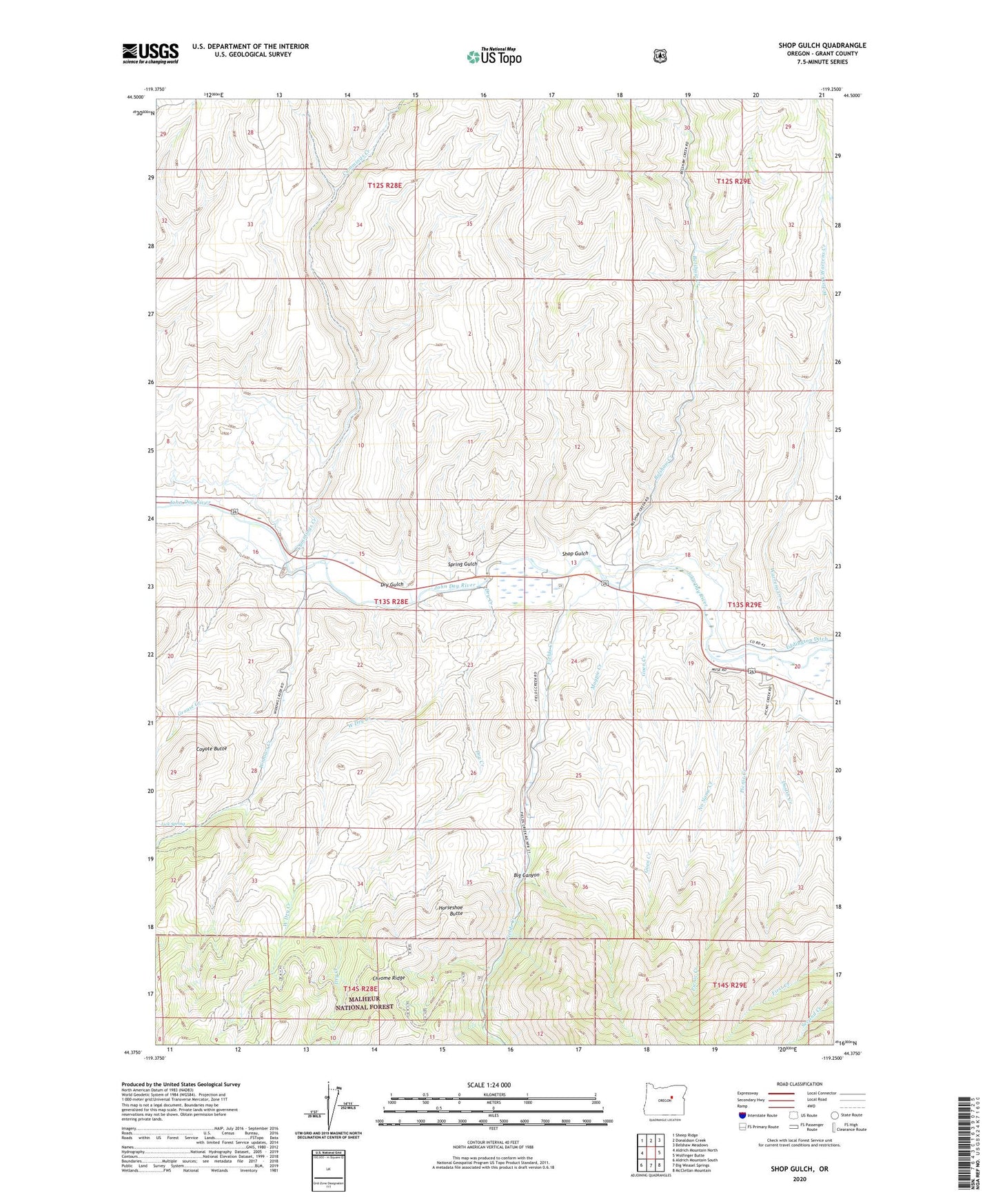 Shop Gulch Oregon US Topo Map Image