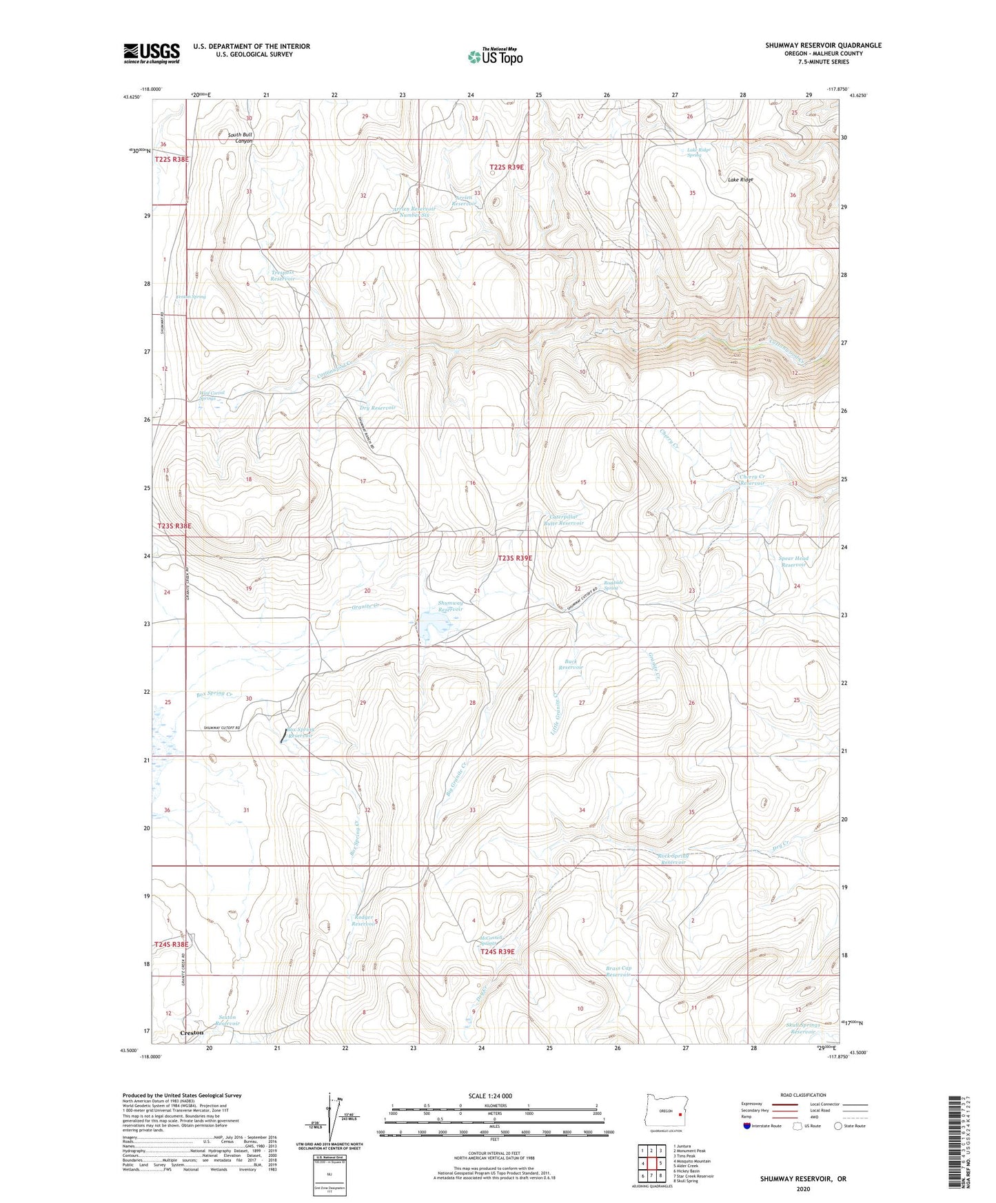 Shumway Reservoir Oregon US Topo Map Image