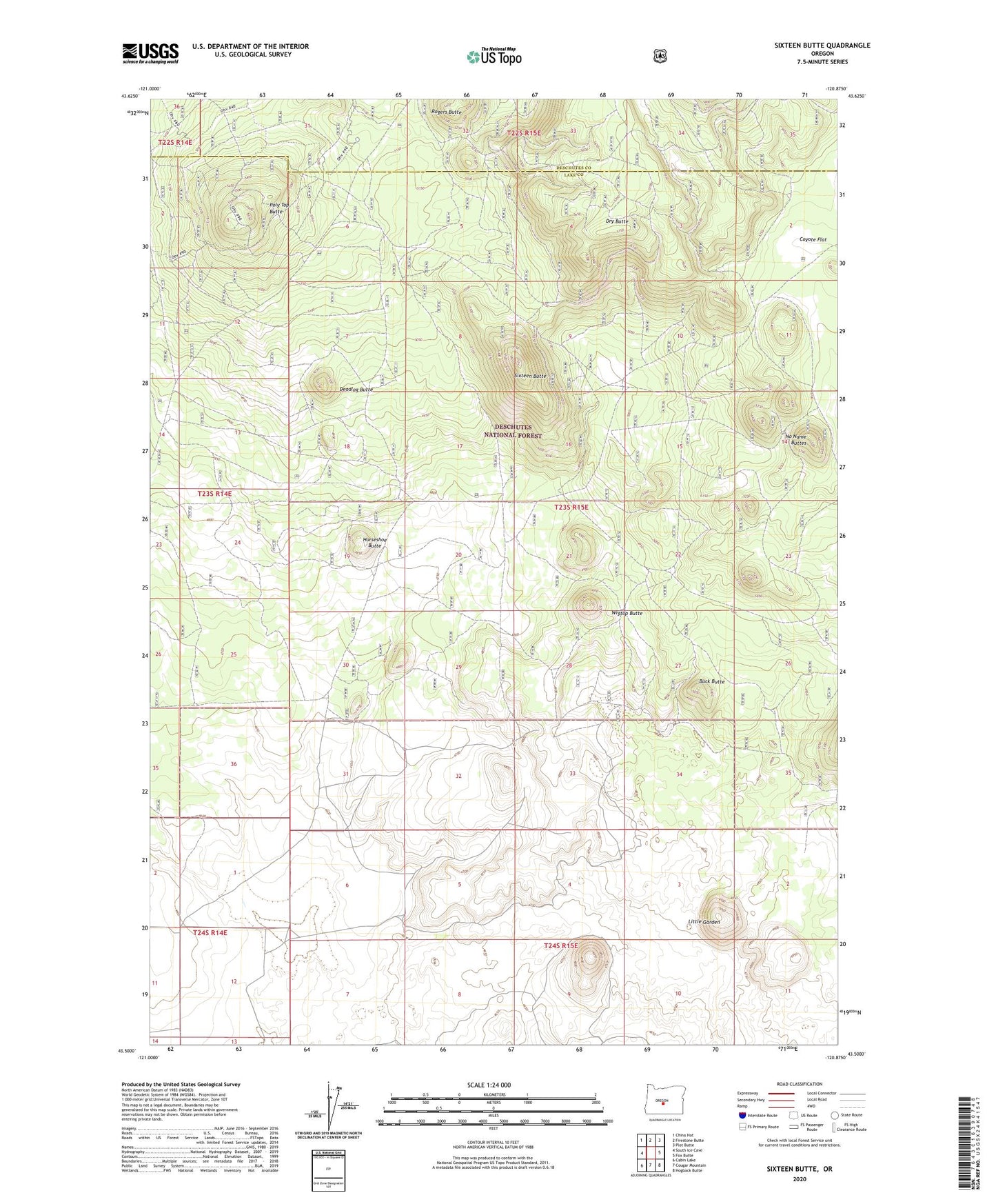 Sixteen Butte Oregon US Topo Map Image