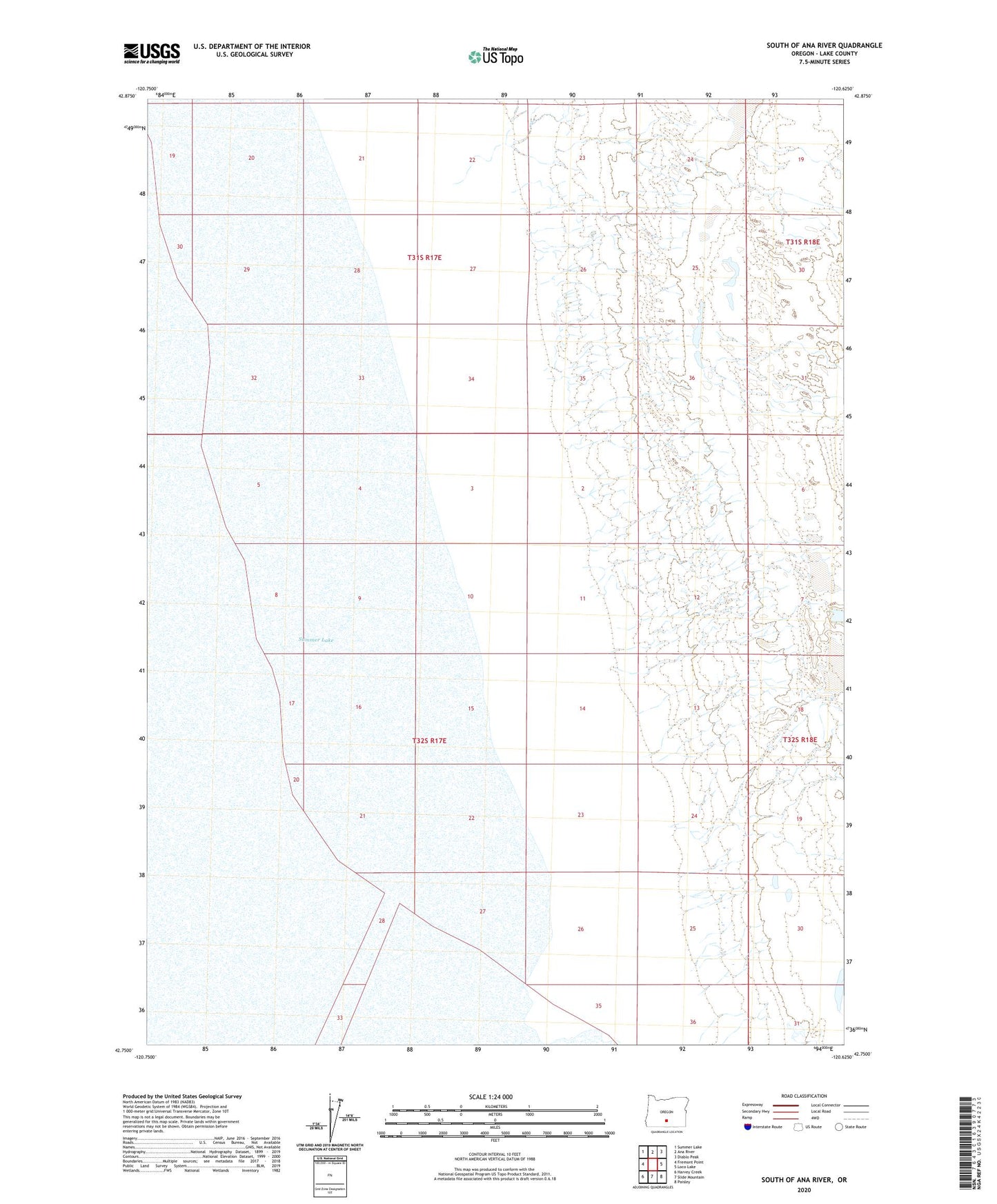 South of Ana River Oregon US Topo Map Image