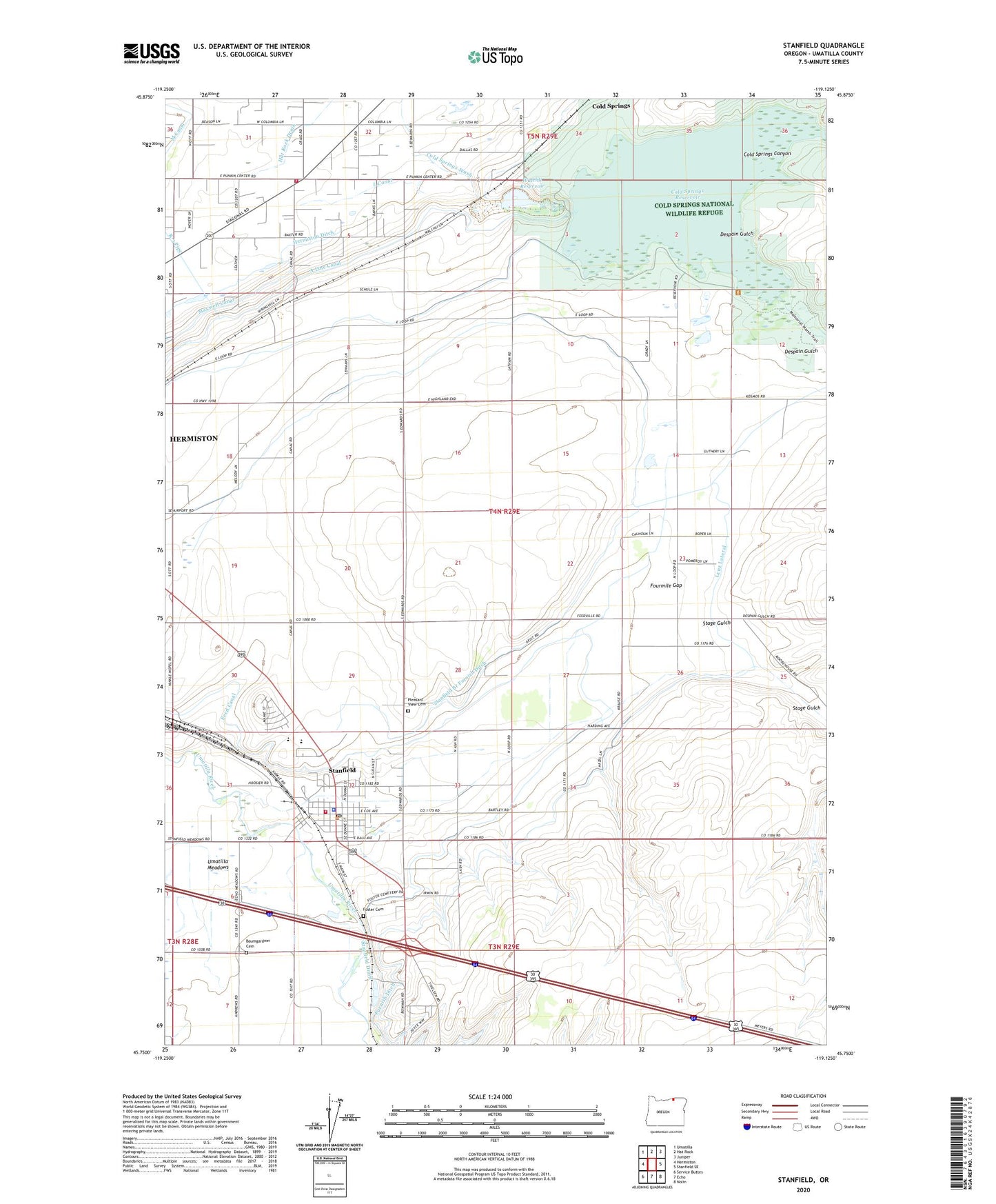 Stanfield Oregon US Topo Map Image