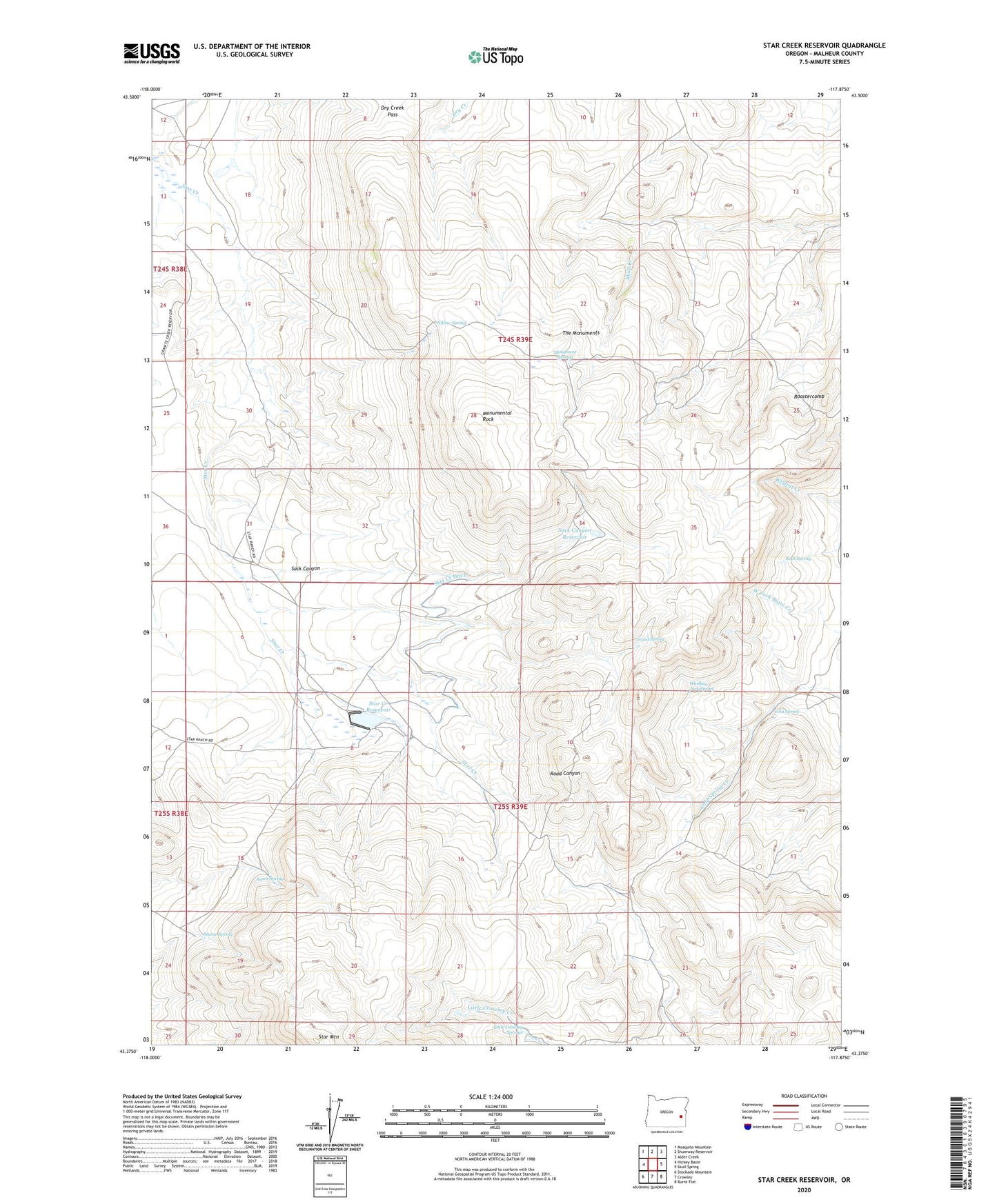 Star Creek Reservoir Oregon US Topo Map Image