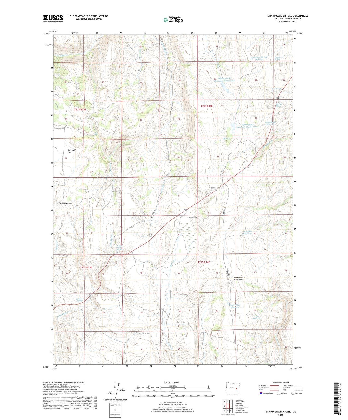 Stinkingwater Pass Oregon US Topo Map Image