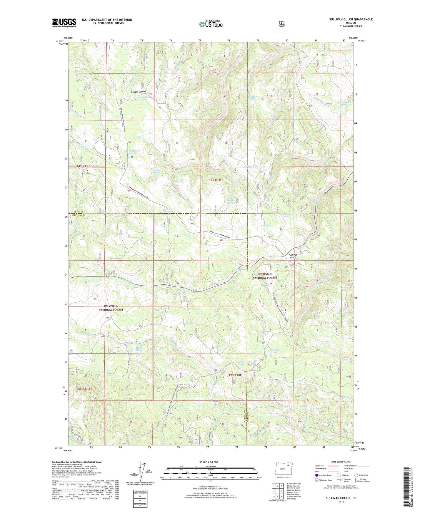 Sullivan Gulch Oregon US Topo Map Image