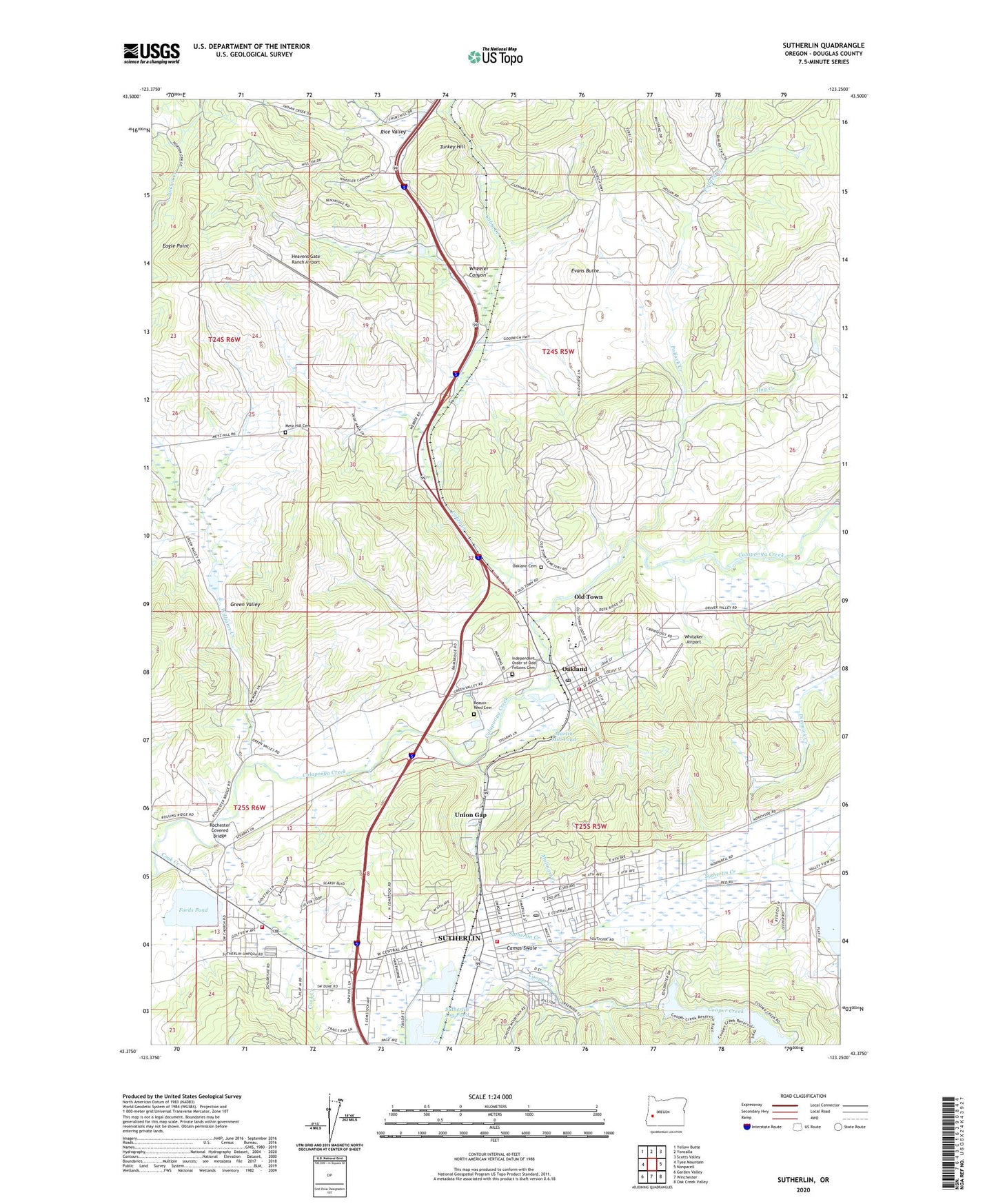 Sutherlin Oregon US Topo Map Image