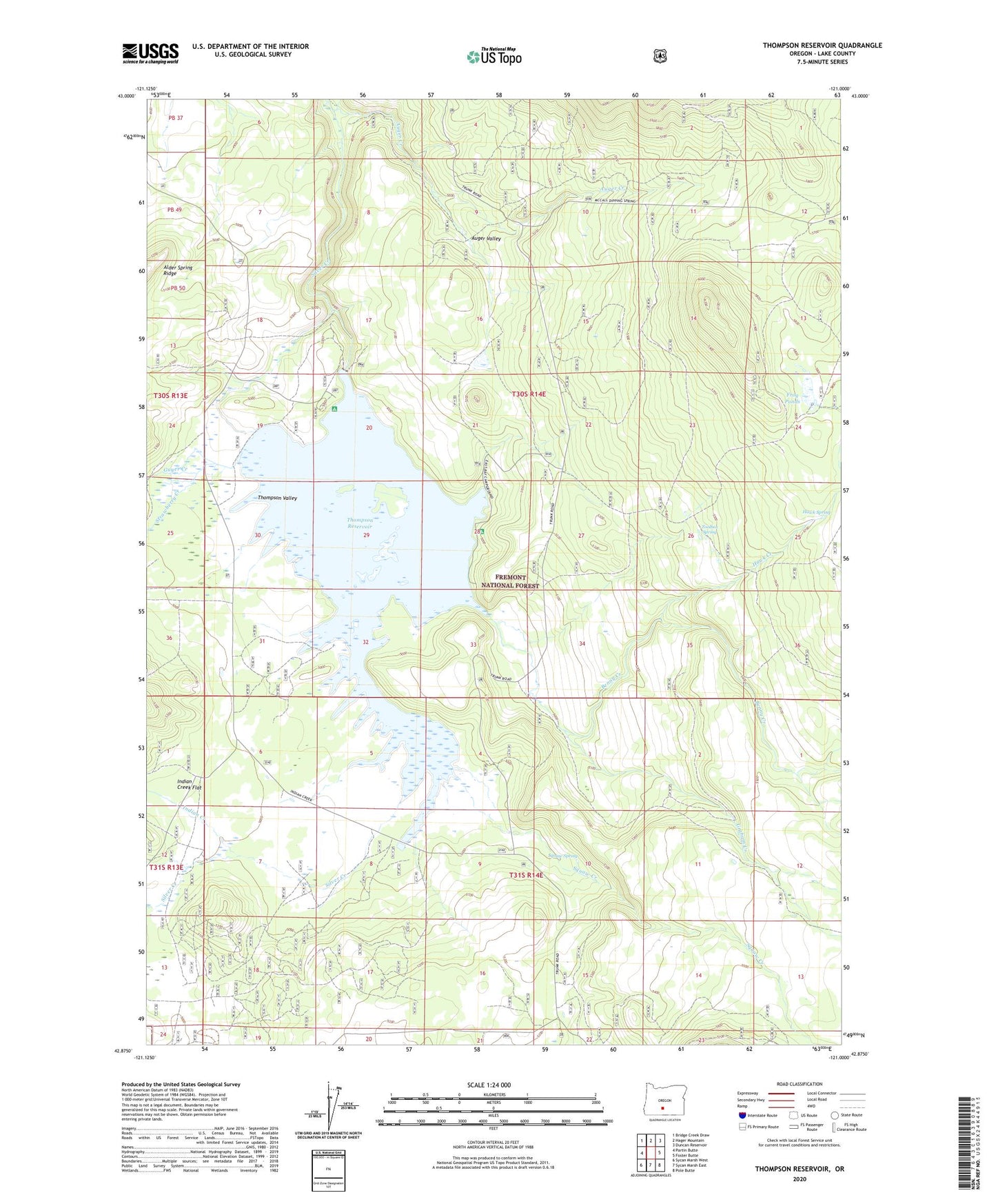Thompson Reservoir Oregon US Topo Map Image