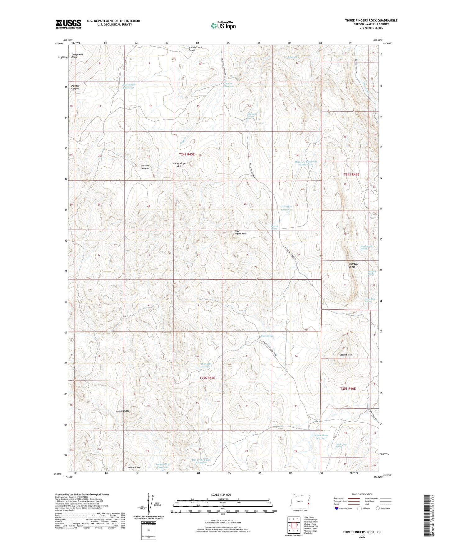 Three Fingers Rock Oregon US Topo Map Image