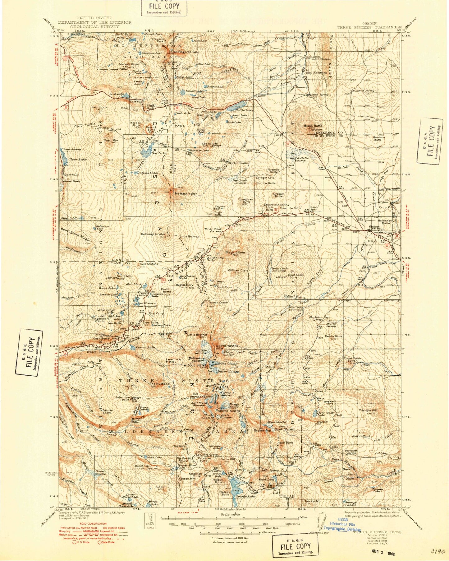 Historic 1932 Three Sisters Oregon 30'x30' Topo Map Image