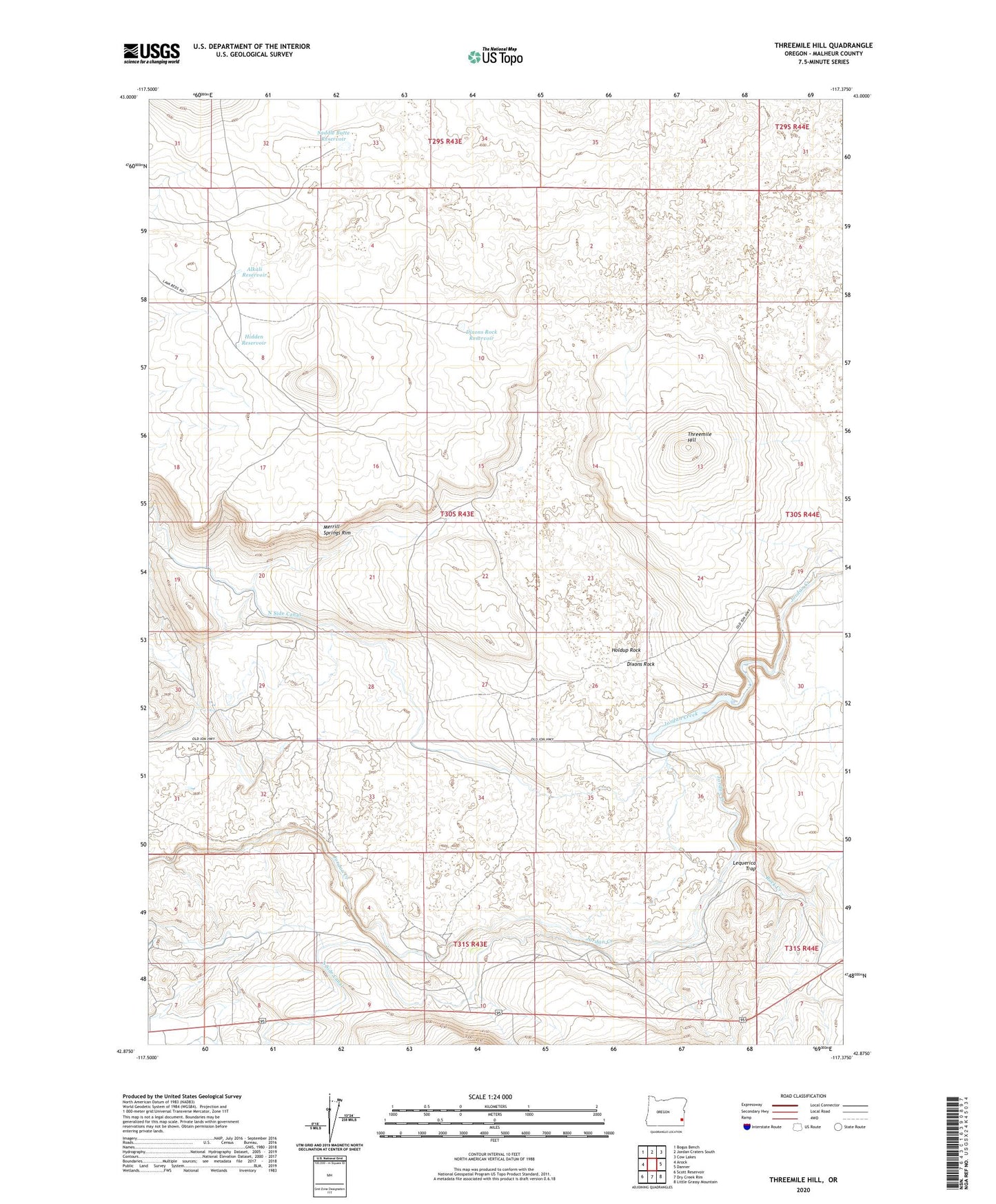 Threemile Hill Oregon US Topo Map Image