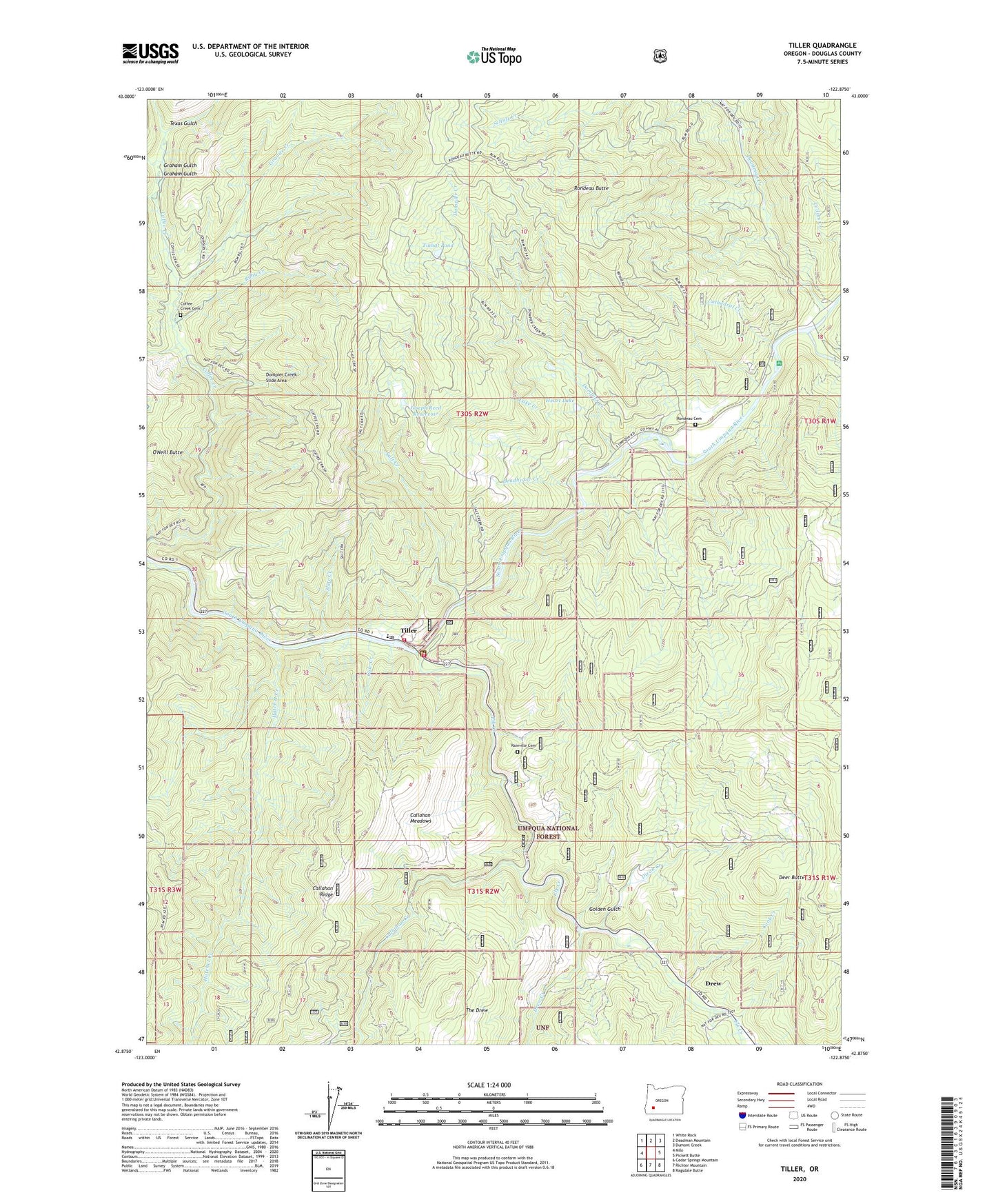 Tiller Oregon US Topo Map Image