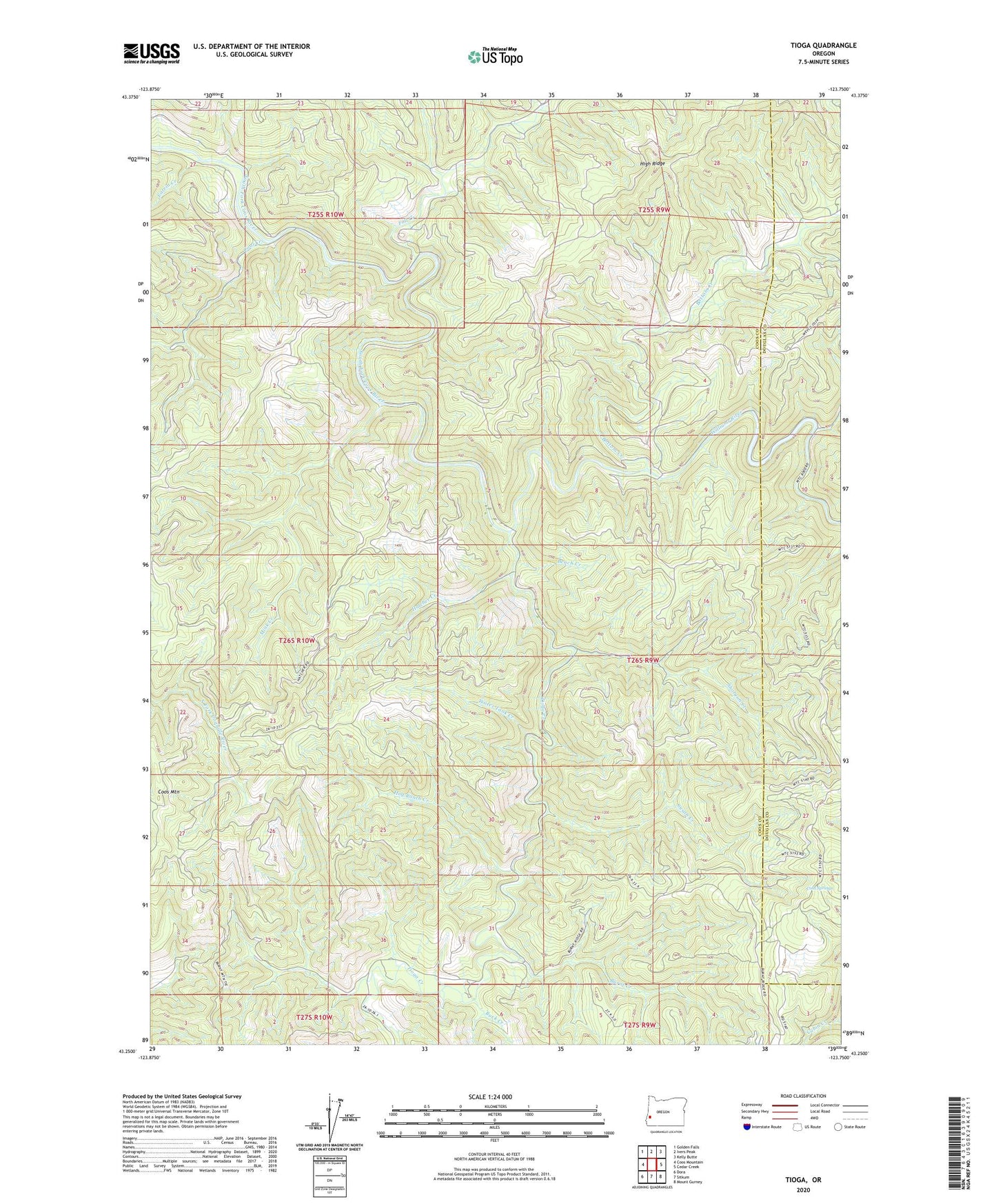 Tioga Oregon US Topo Map Image