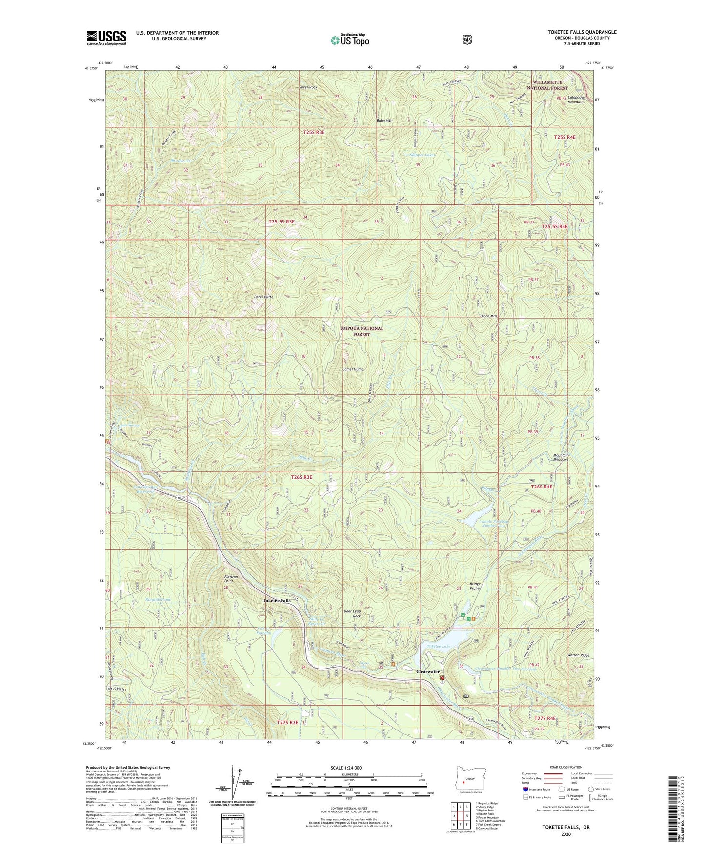 Toketee Falls Oregon US Topo Map Image