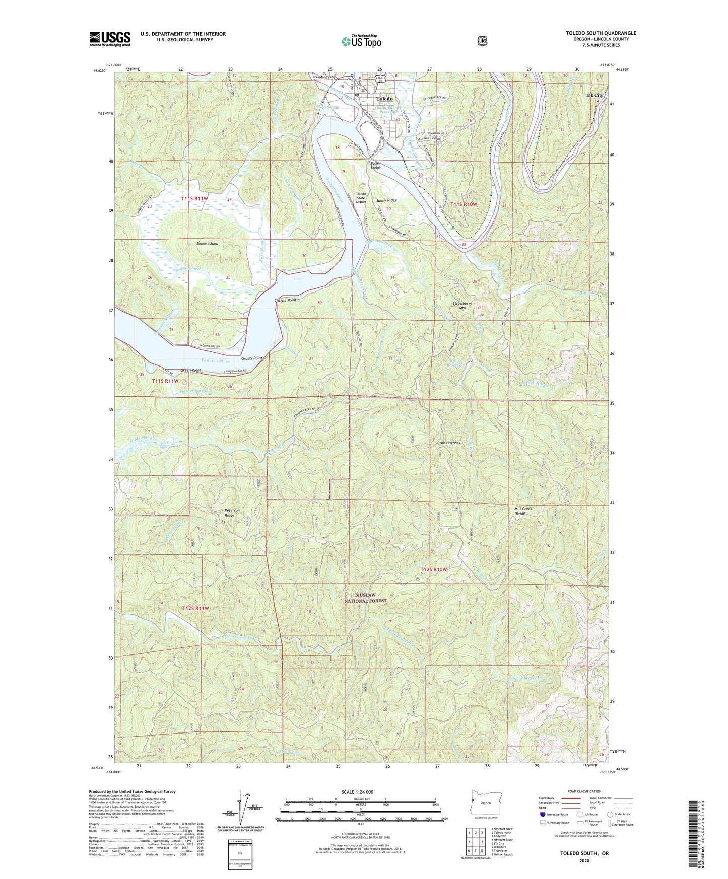 Toledo South Oregon US Topo Map Image