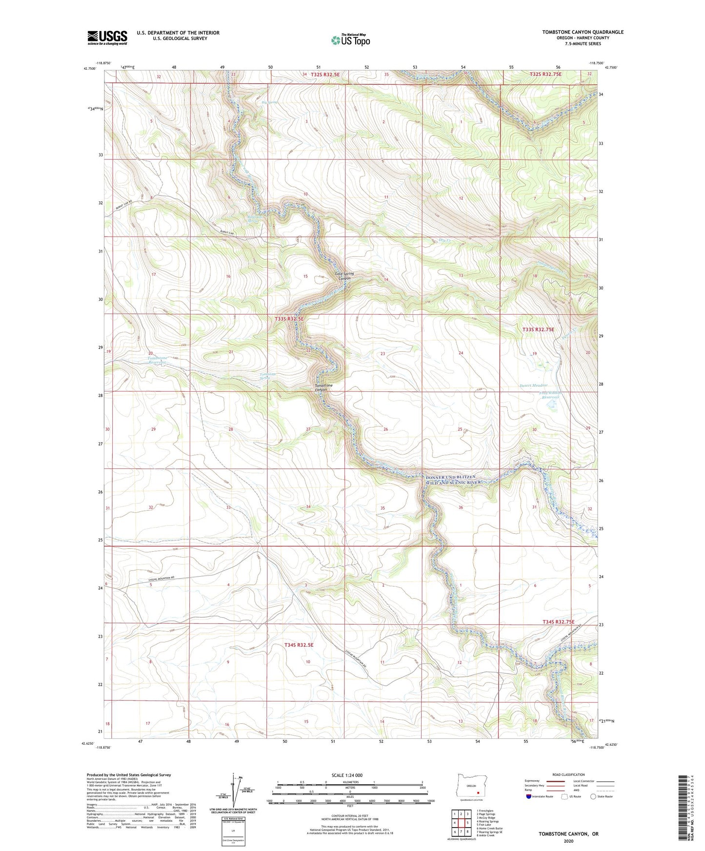 Tombstone Canyon Oregon US Topo Map Image