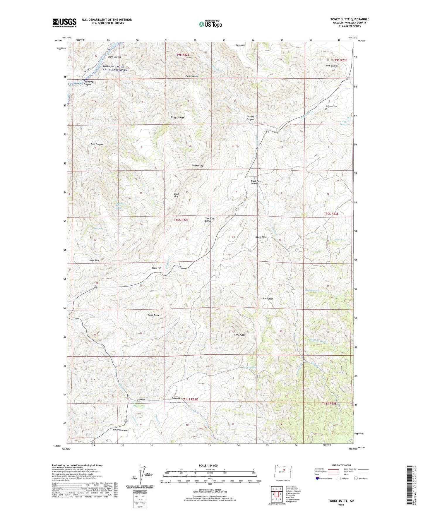 Toney Butte Oregon US Topo Map Image