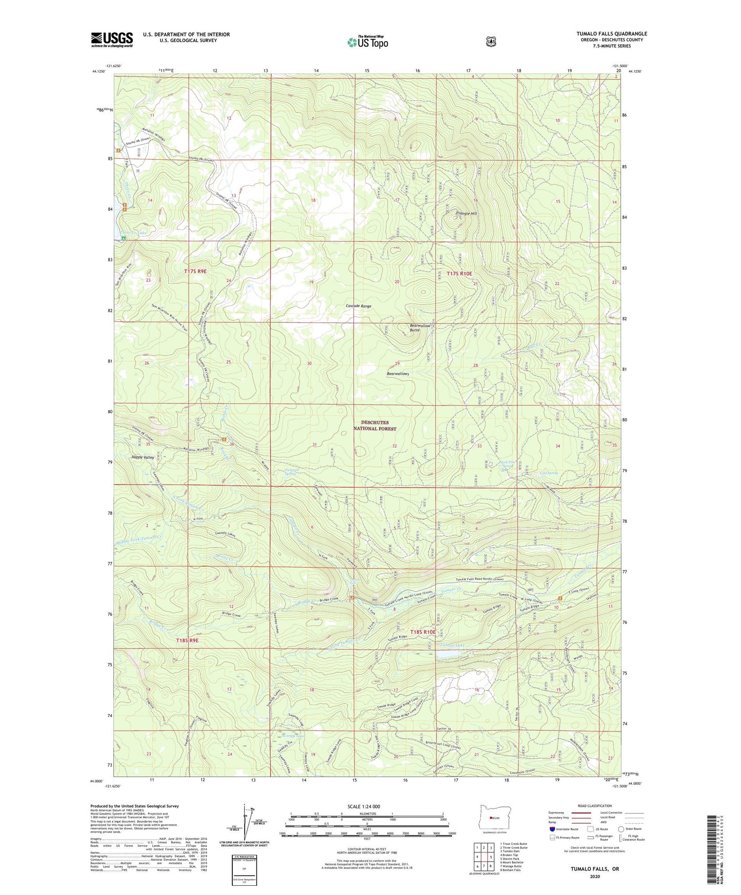 Tumalo Falls Oregon US Topo Map Image