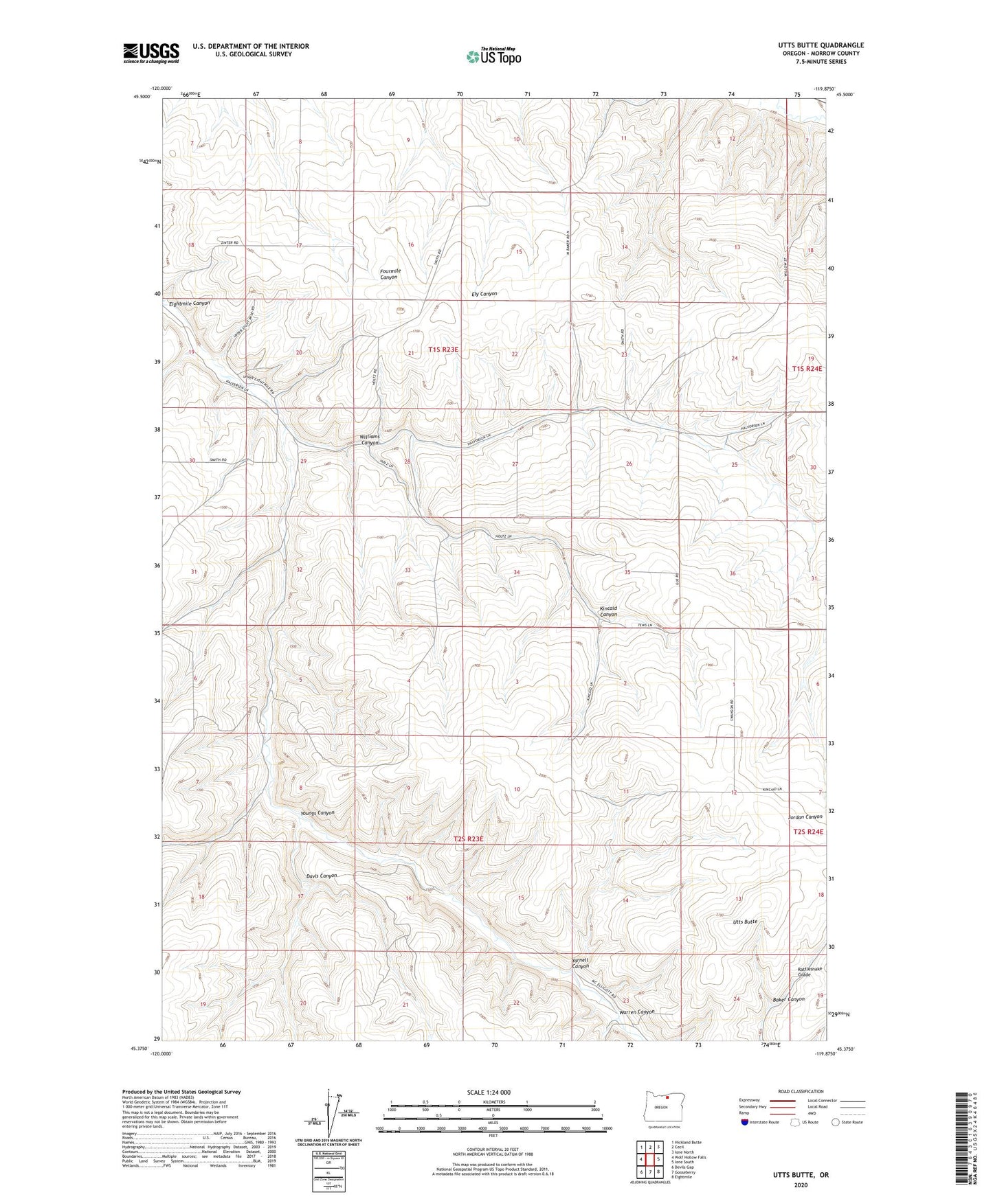 Utts Butte Oregon US Topo Map Image