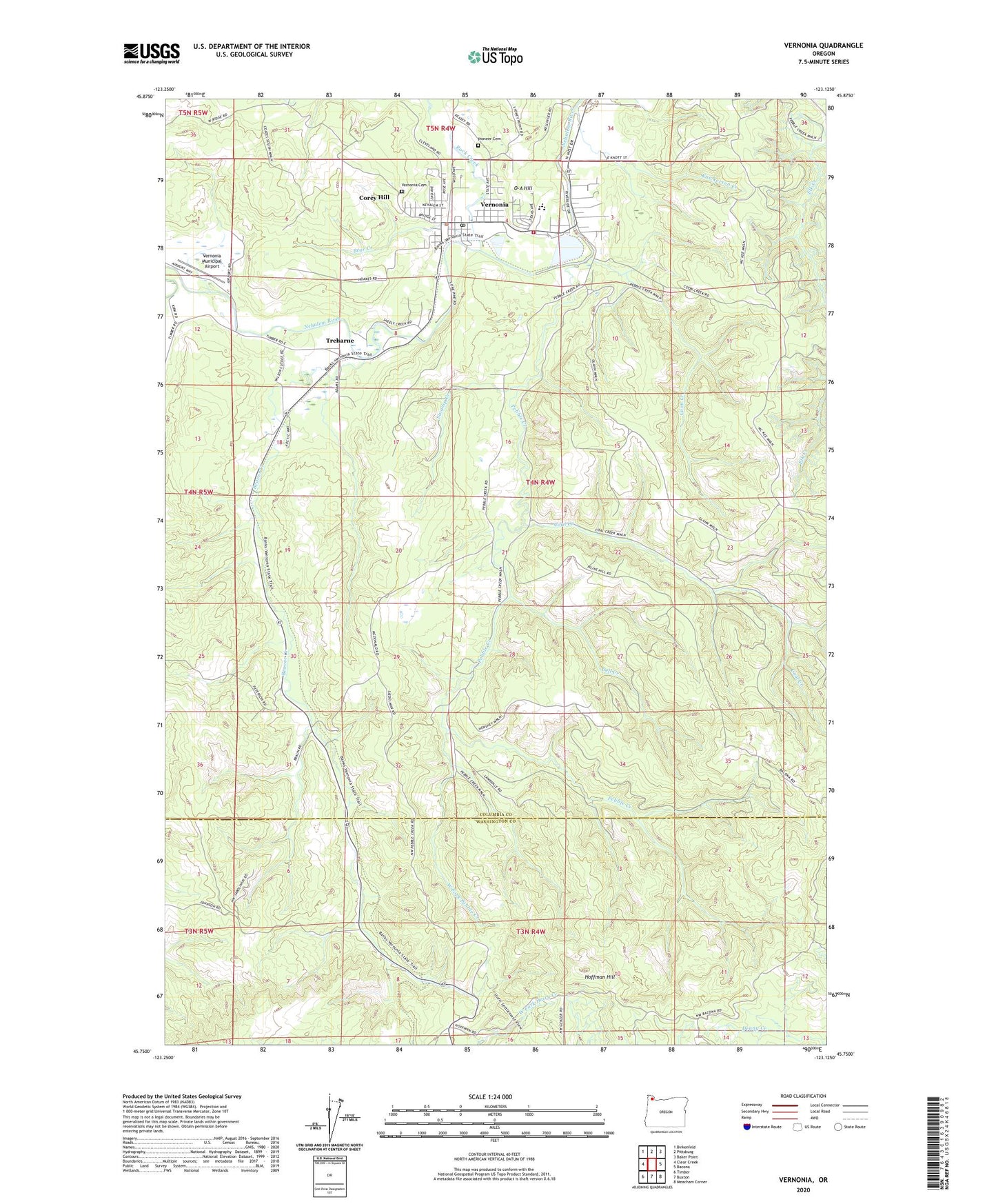 Vernonia Oregon US Topo Map Image