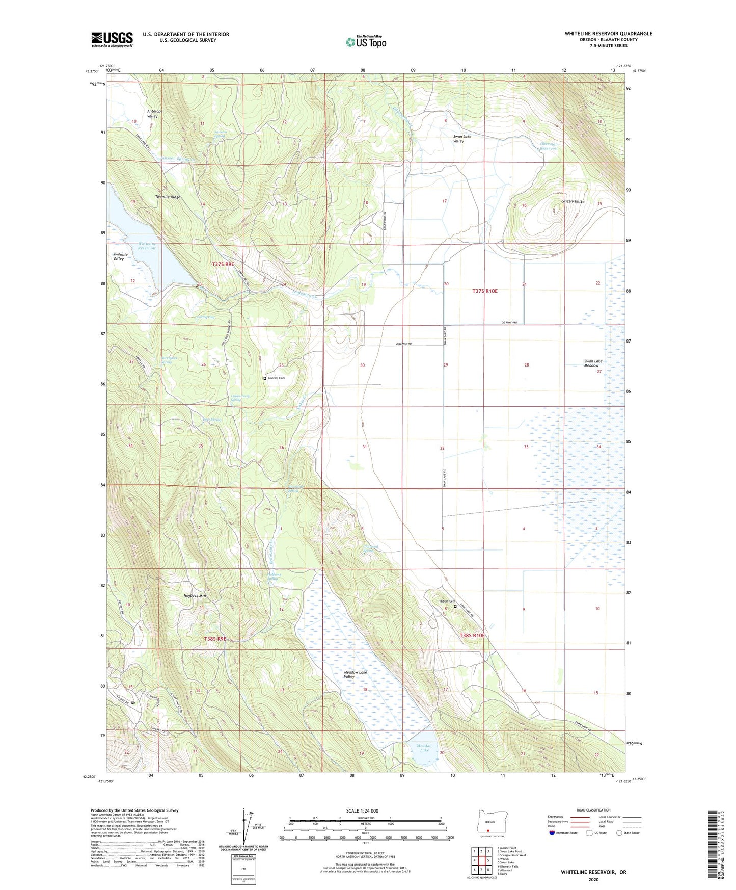 Whiteline Reservoir Oregon US Topo Map Image