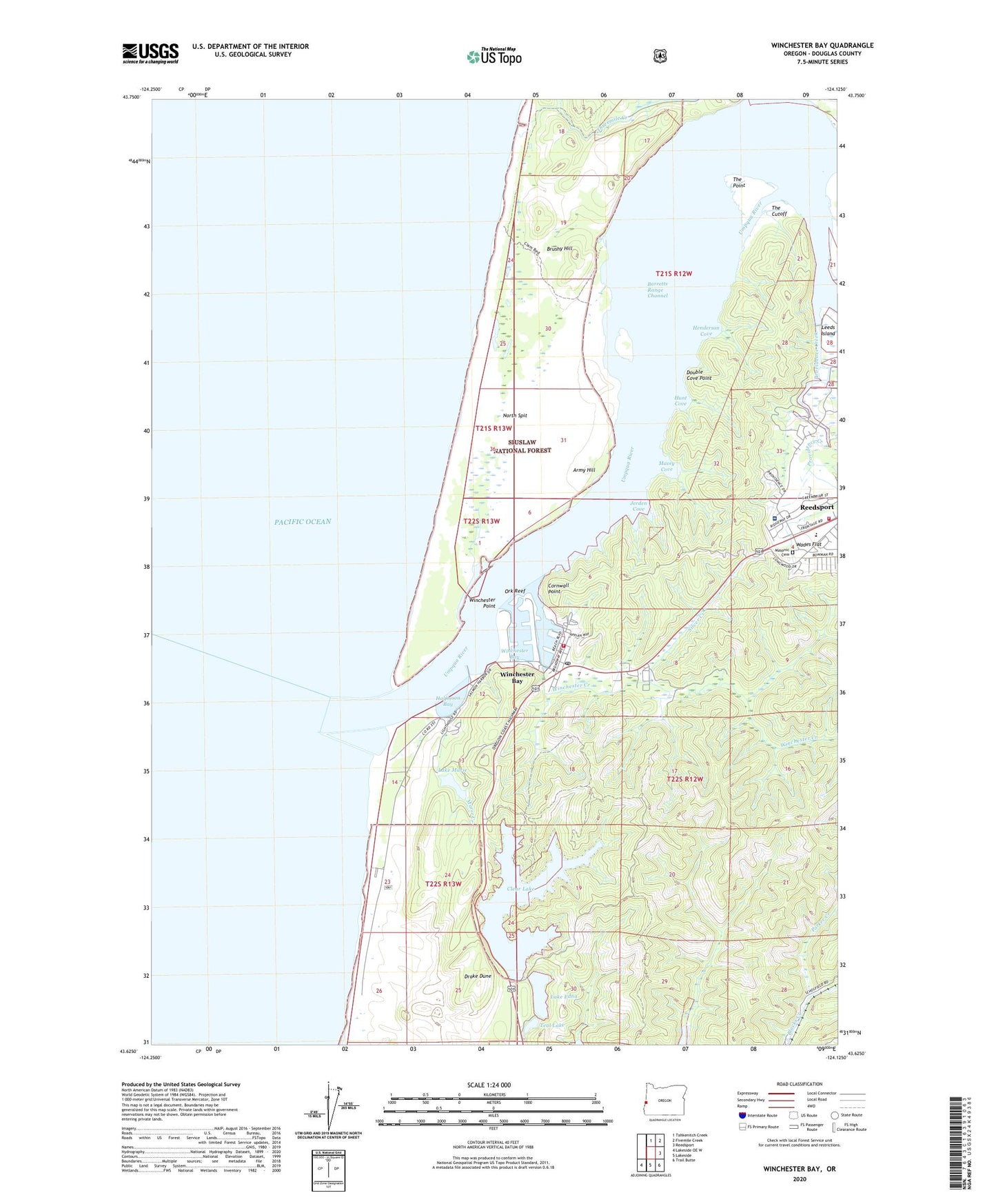 Winchester Bay Oregon US Topo Map Image