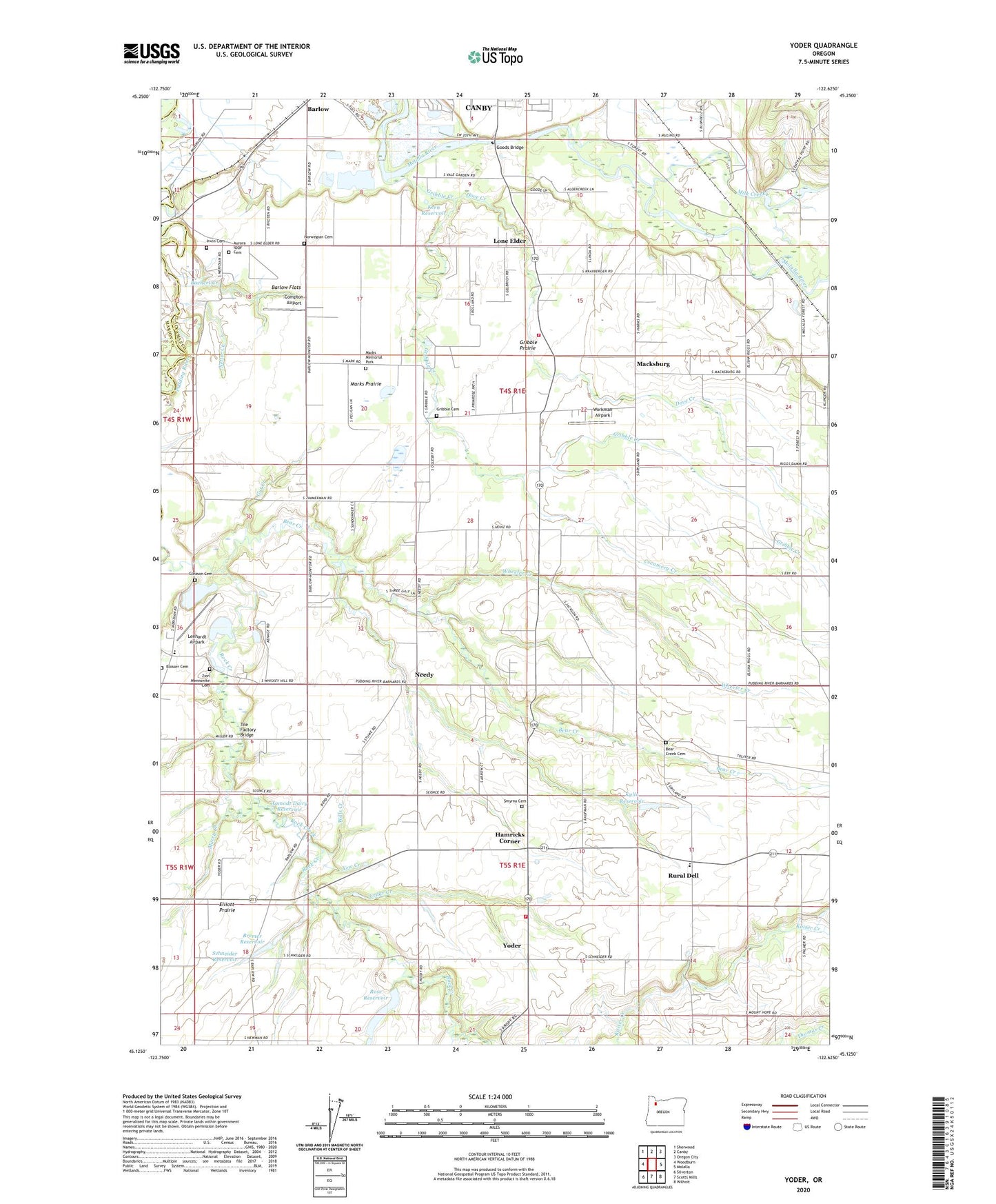 Yoder Oregon US Topo Map Image