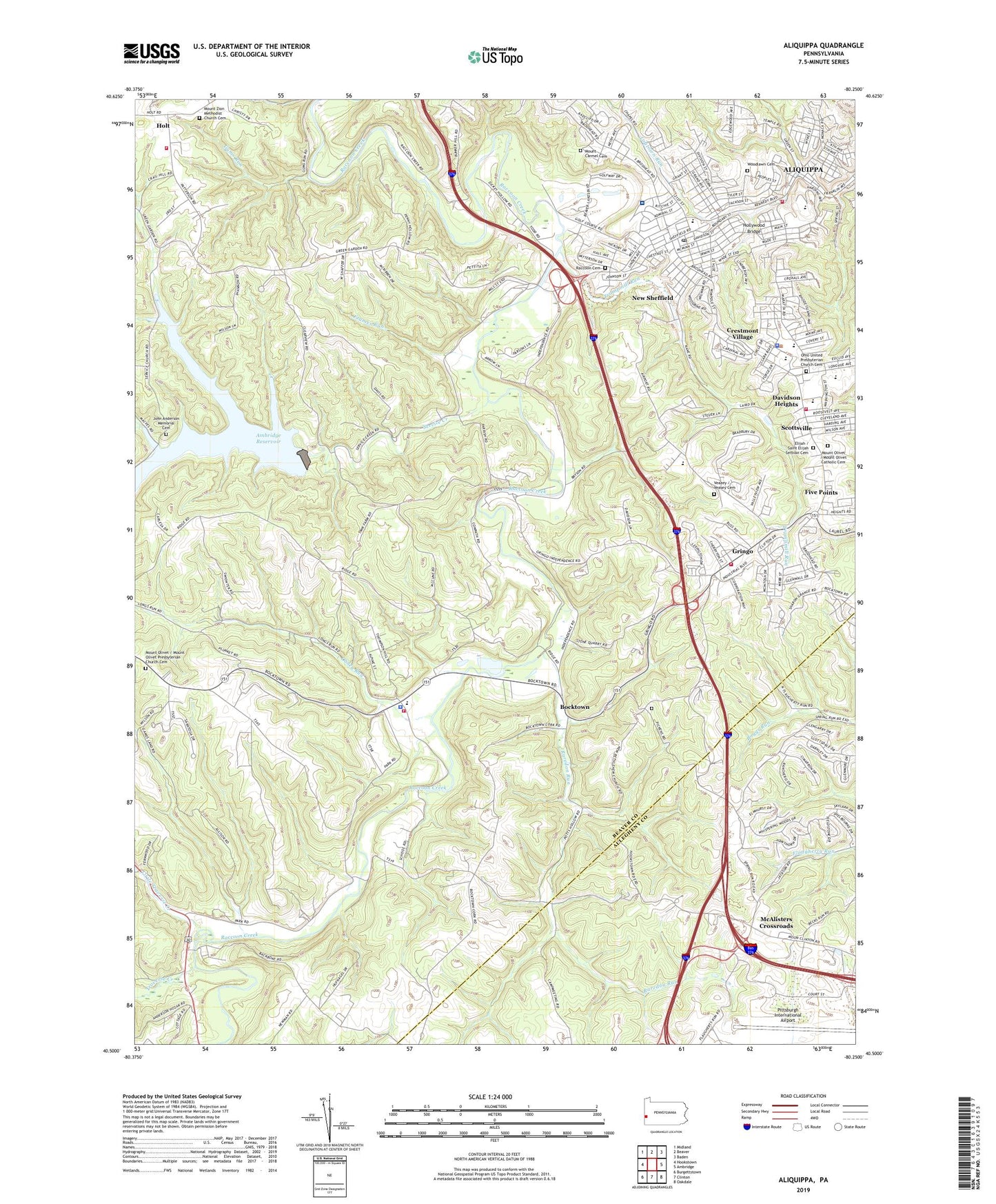 Aliquippa Pennsylvania US Topo Map Image