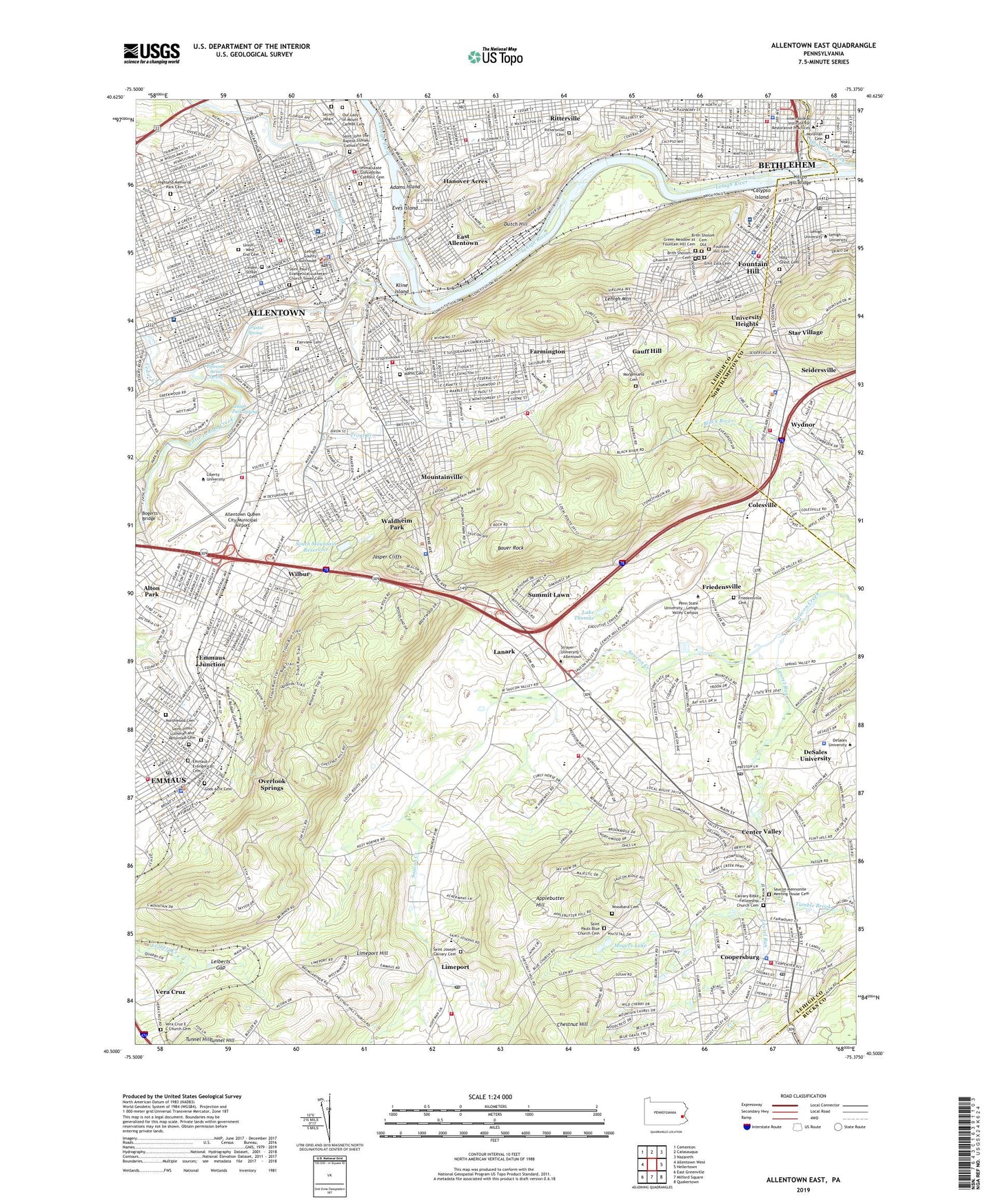 Allentown East Pennsylvania US Topo Map Image