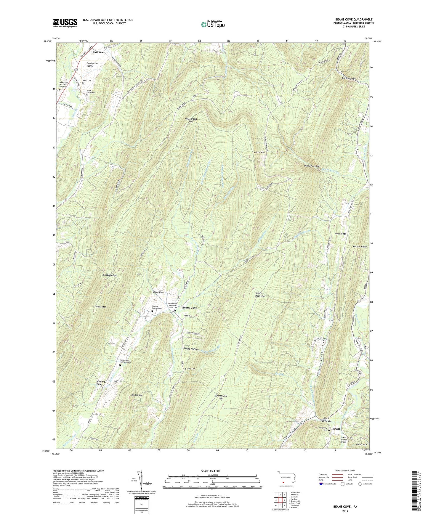 Beans Cove Pennsylvania US Topo Map Image