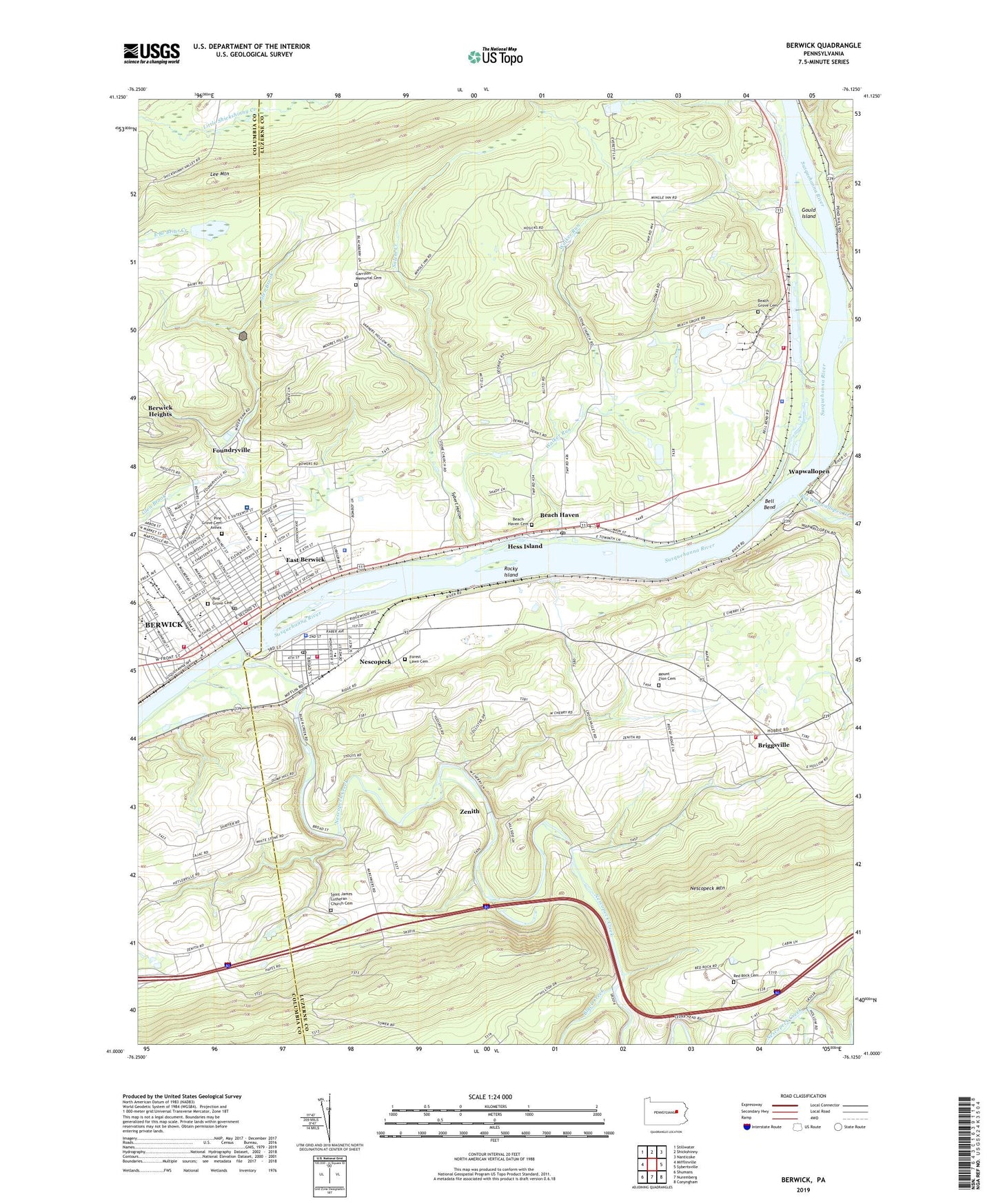 Berwick Pennsylvania US Topo Map Image