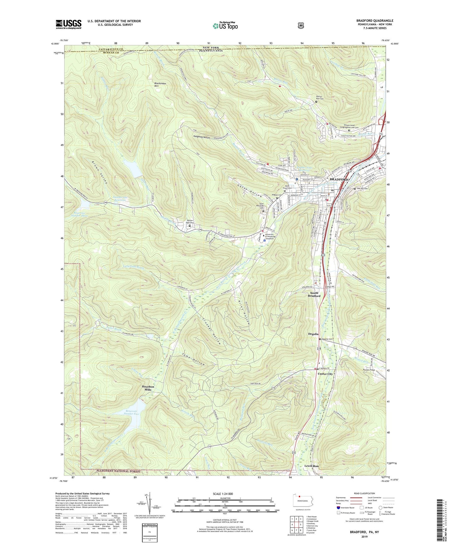 Bradford Pennsylvania US Topo Map Image