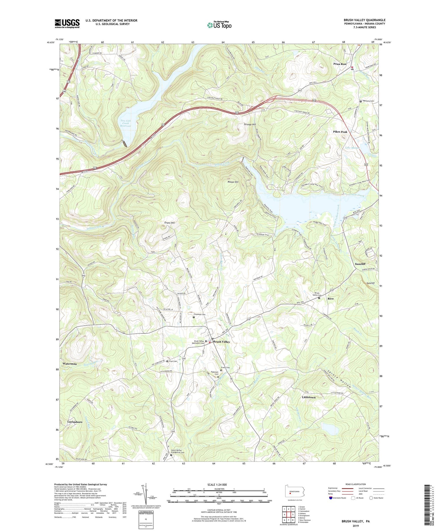 Brush Valley Pennsylvania US Topo Map Image
