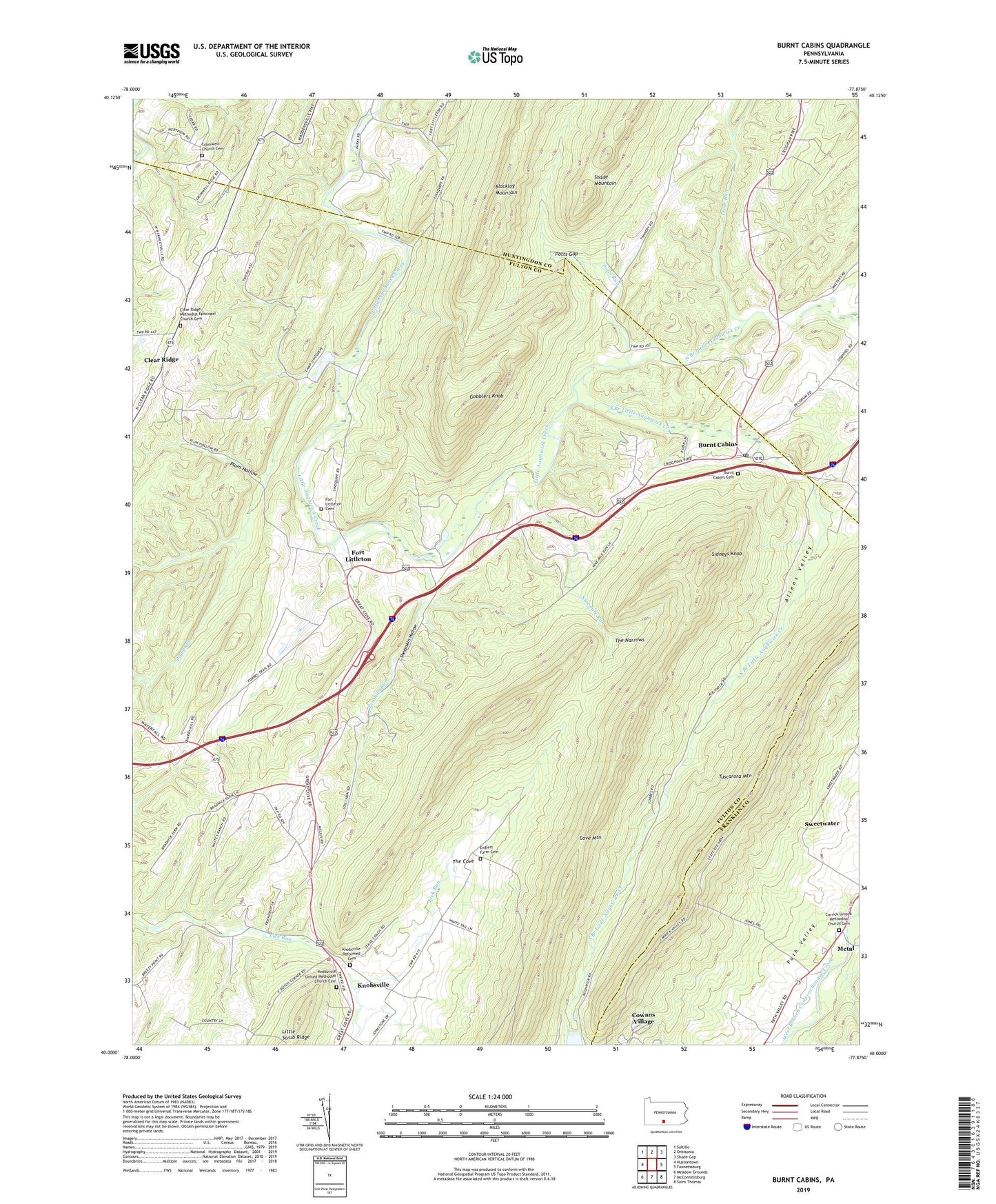 Burnt Cabins Pennsylvania US Topo Map Image