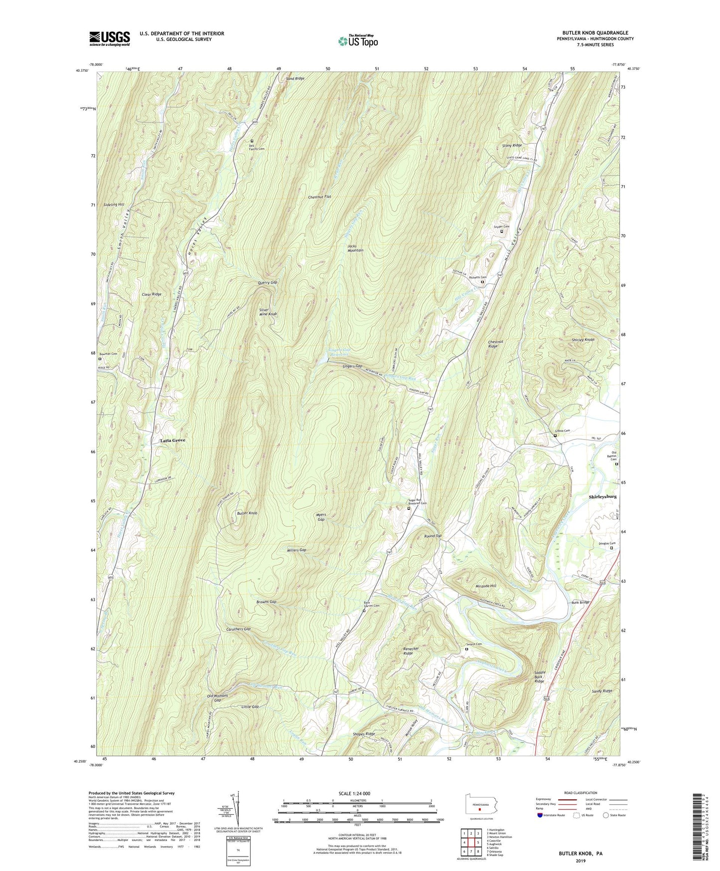 Butler Knob Pennsylvania US Topo Map Image
