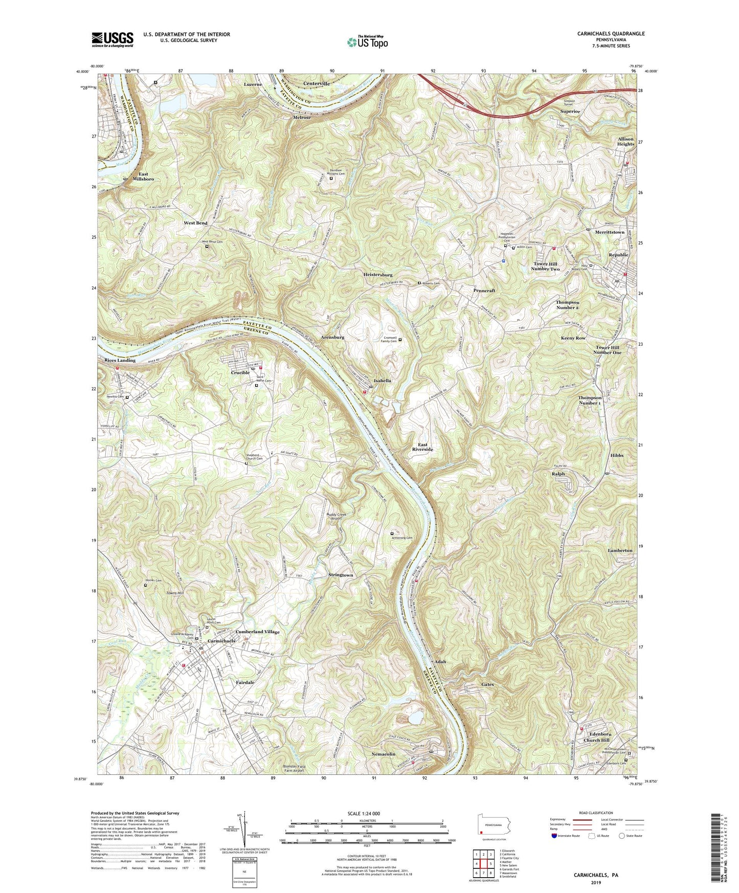 Carmichaels Pennsylvania US Topo Map Image