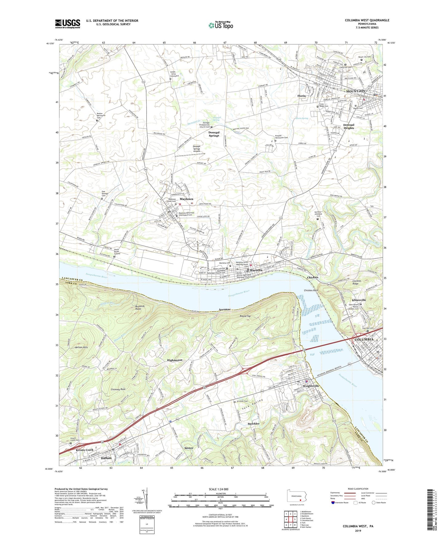 Columbia West Pennsylvania US Topo Map Image