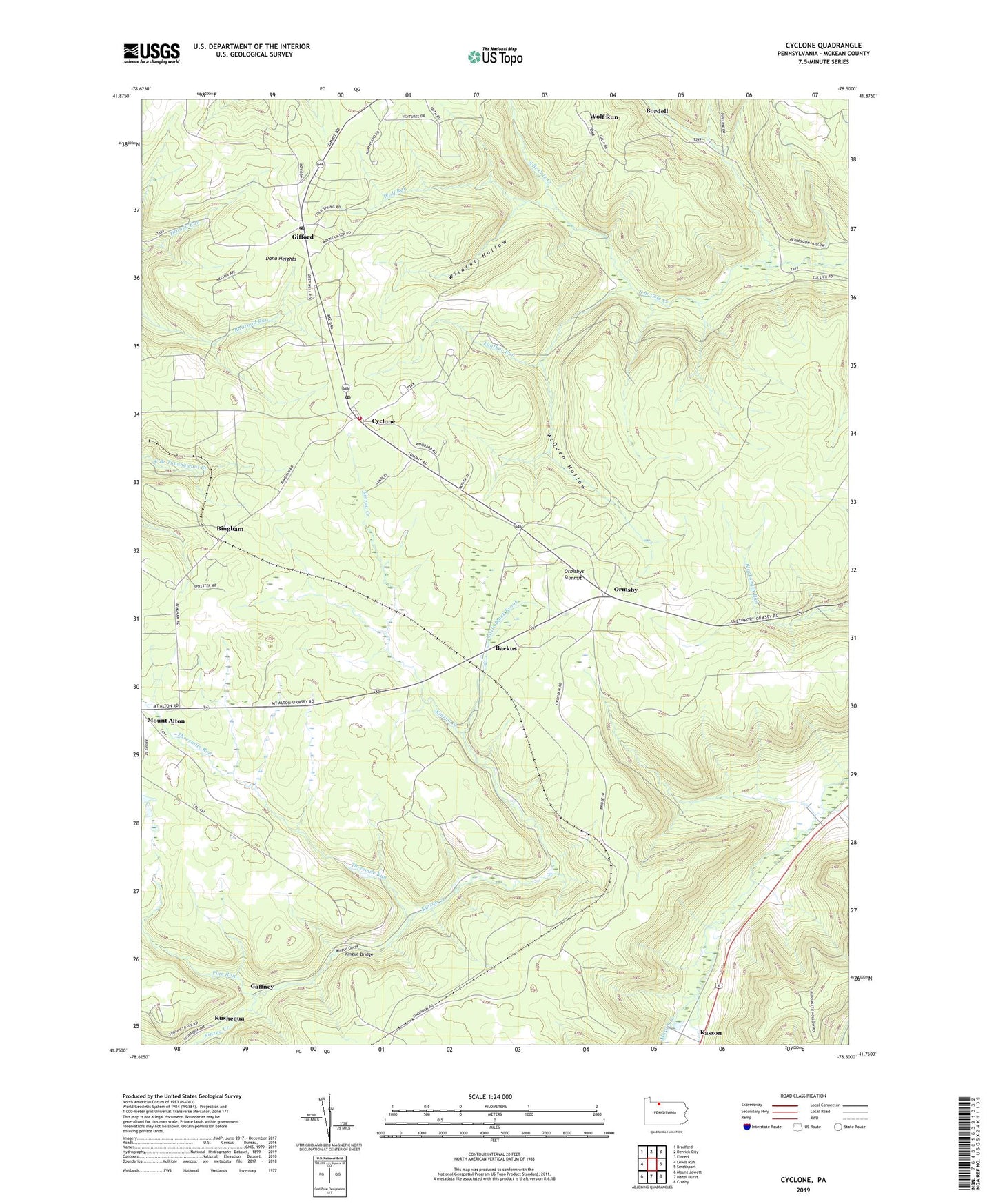Cyclone Pennsylvania US Topo Map Image
