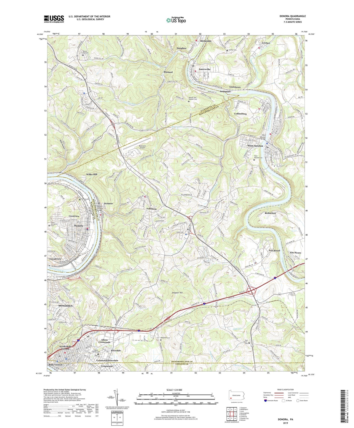 Donora Pennsylvania US Topo Map Image