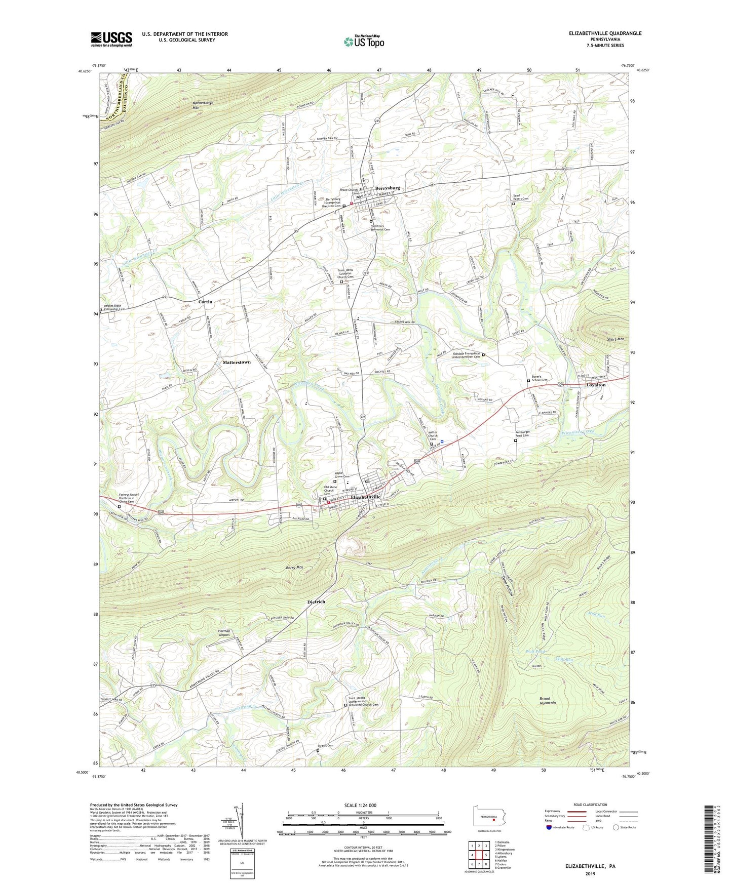 Elizabethville Pennsylvania US Topo Map Image