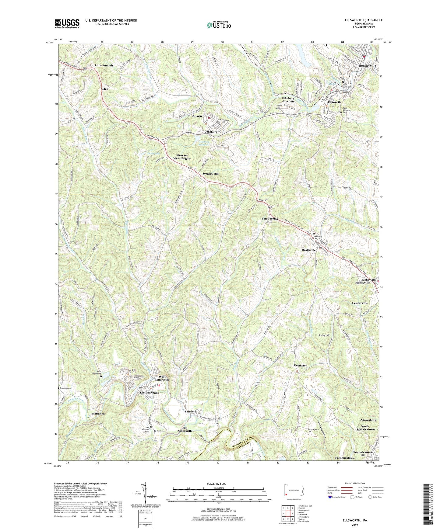 Ellsworth Pennsylvania US Topo Map Image